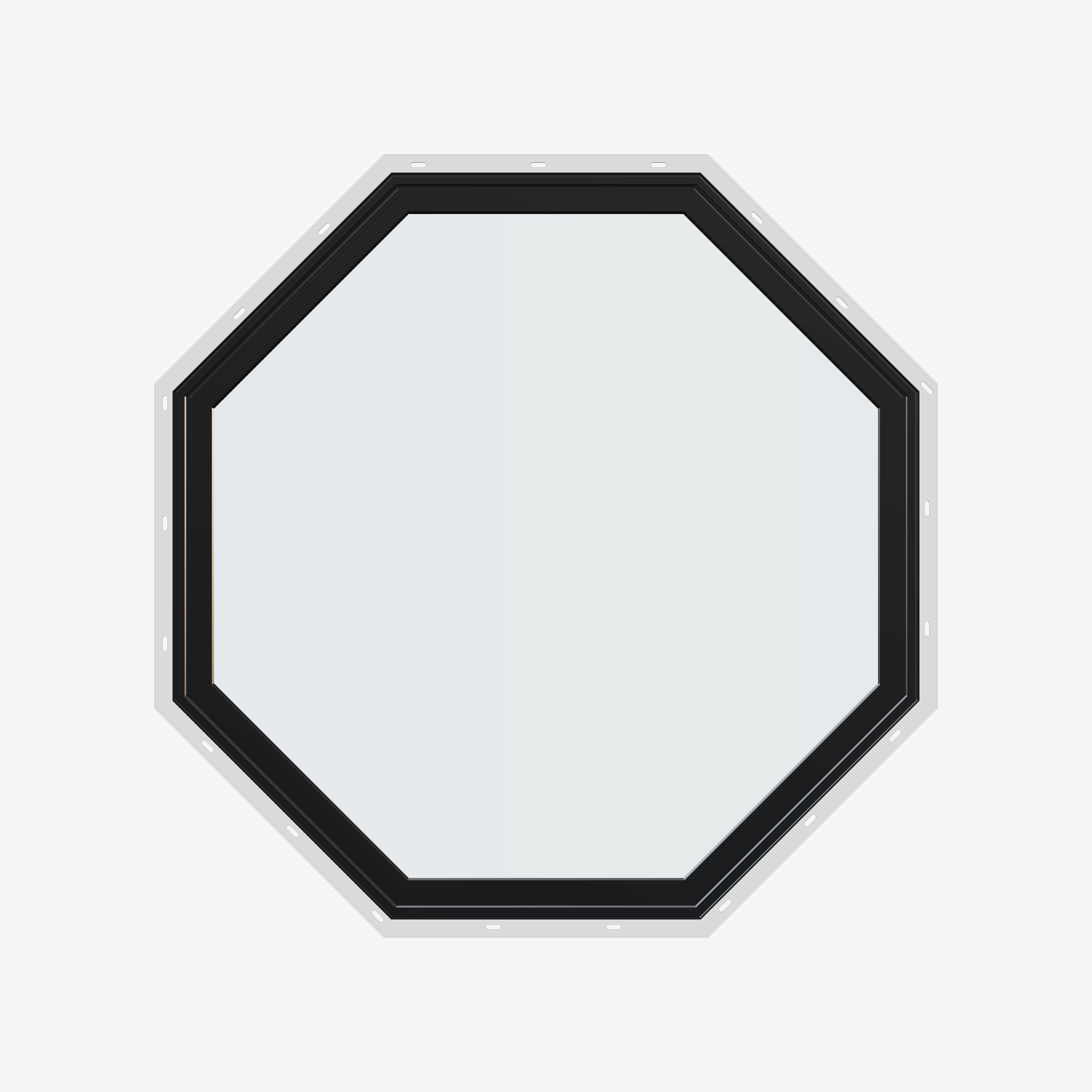 Straight exterior view of the 36 × 36 inch octagon, black exterior / white interior, with nailing flange