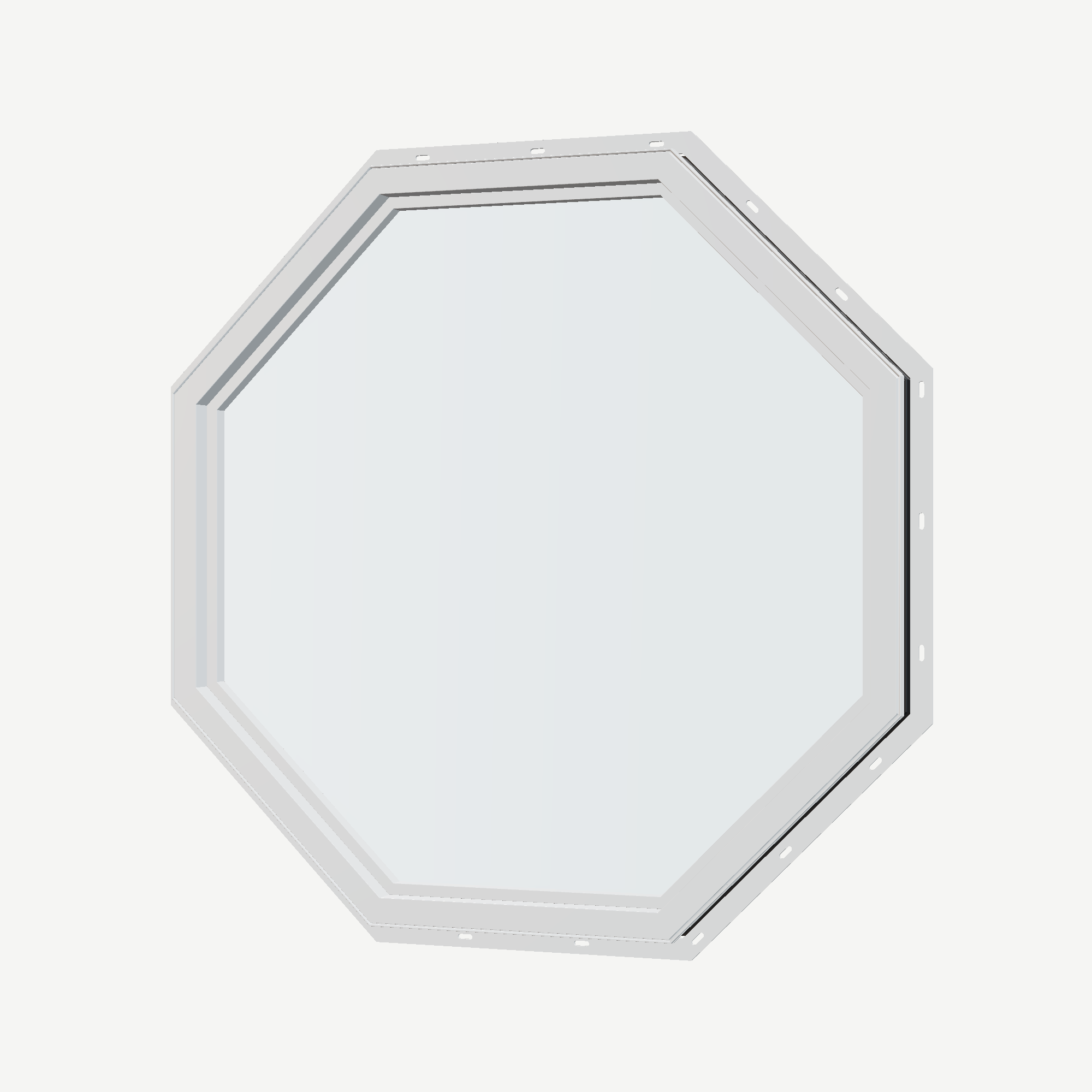 Angled interior view of the 36 × 36 inch octagon, black exterior / white interior, with nailing flange