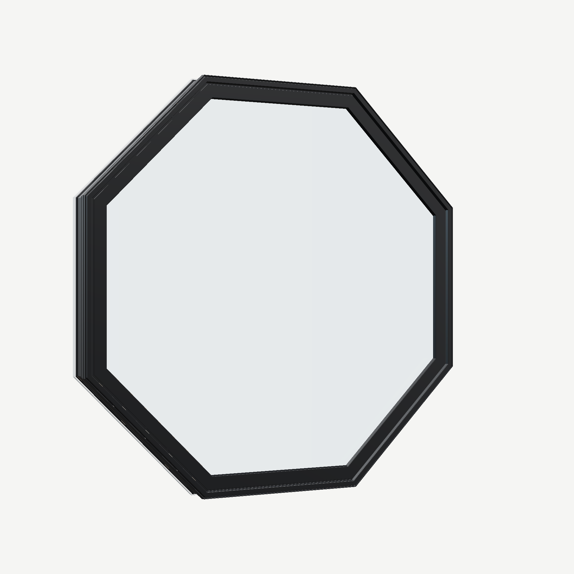 Opposite exterior angle of the 36 × 36 inch octagon, black exterior / white interior, without nailing flange