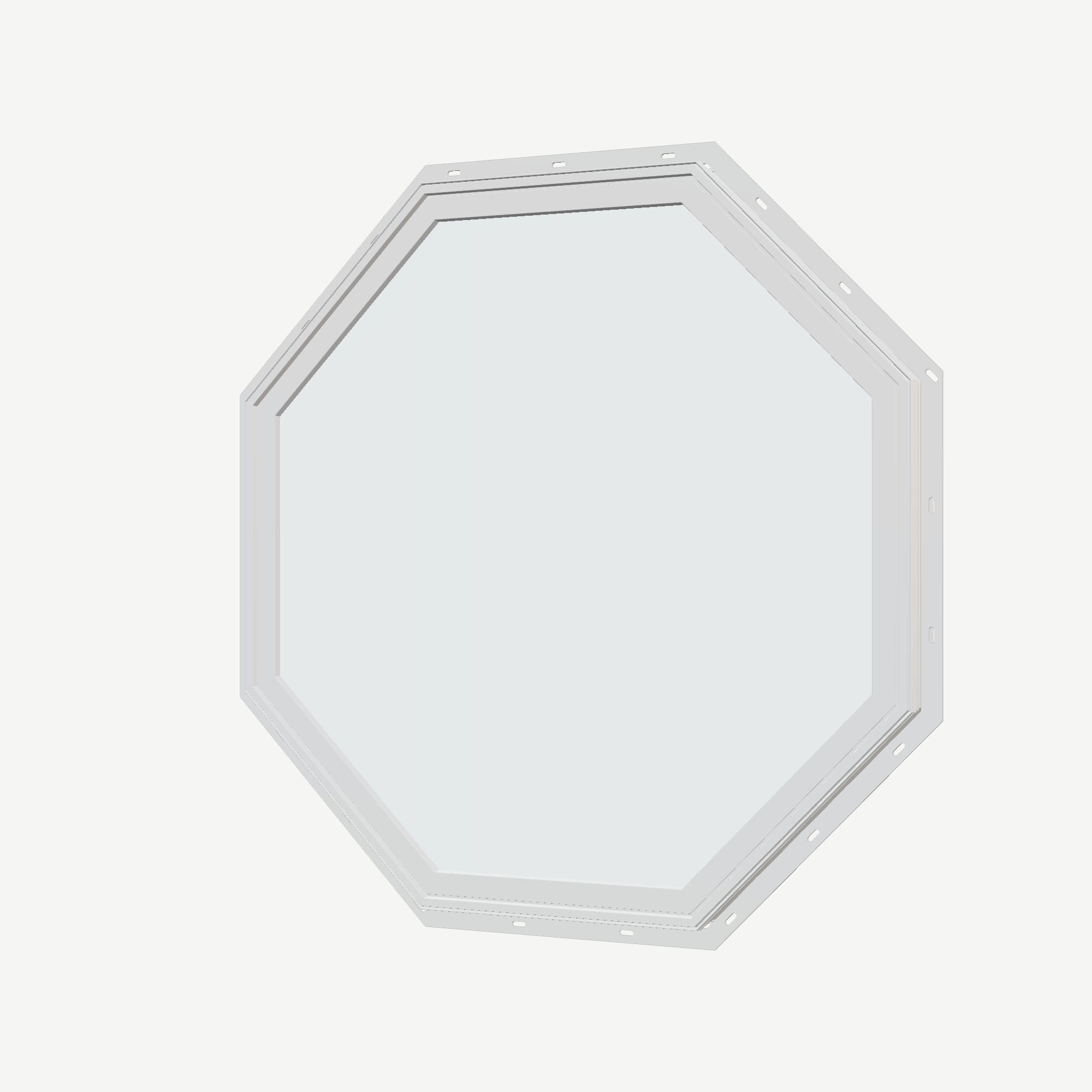 Angled exterior view of the 36 × 36 inch octagon, white exterior / white interior, with nailing flange