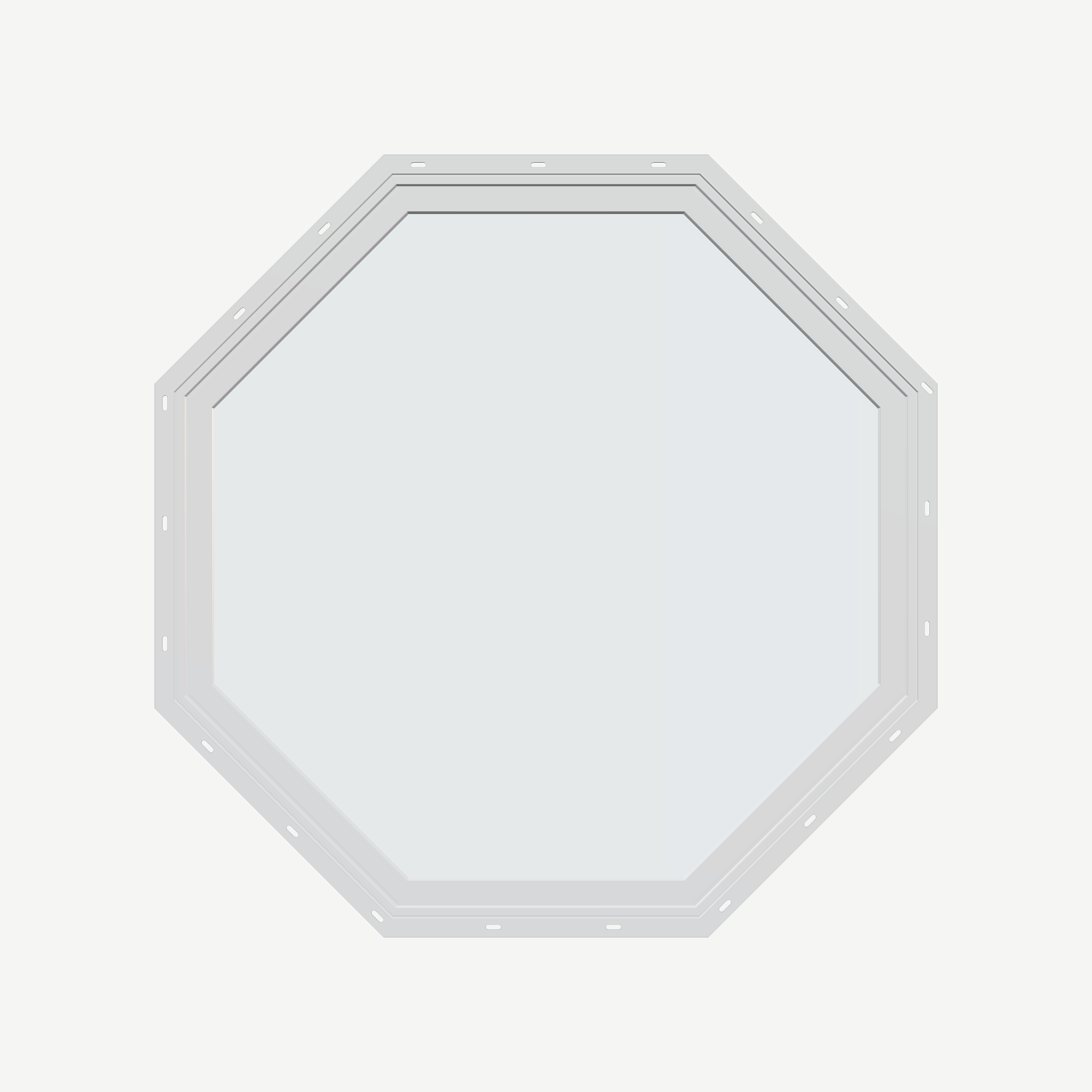 Straight exterior view of the 36 × 36 inch octagon, white exterior / white interior, with nailing flange