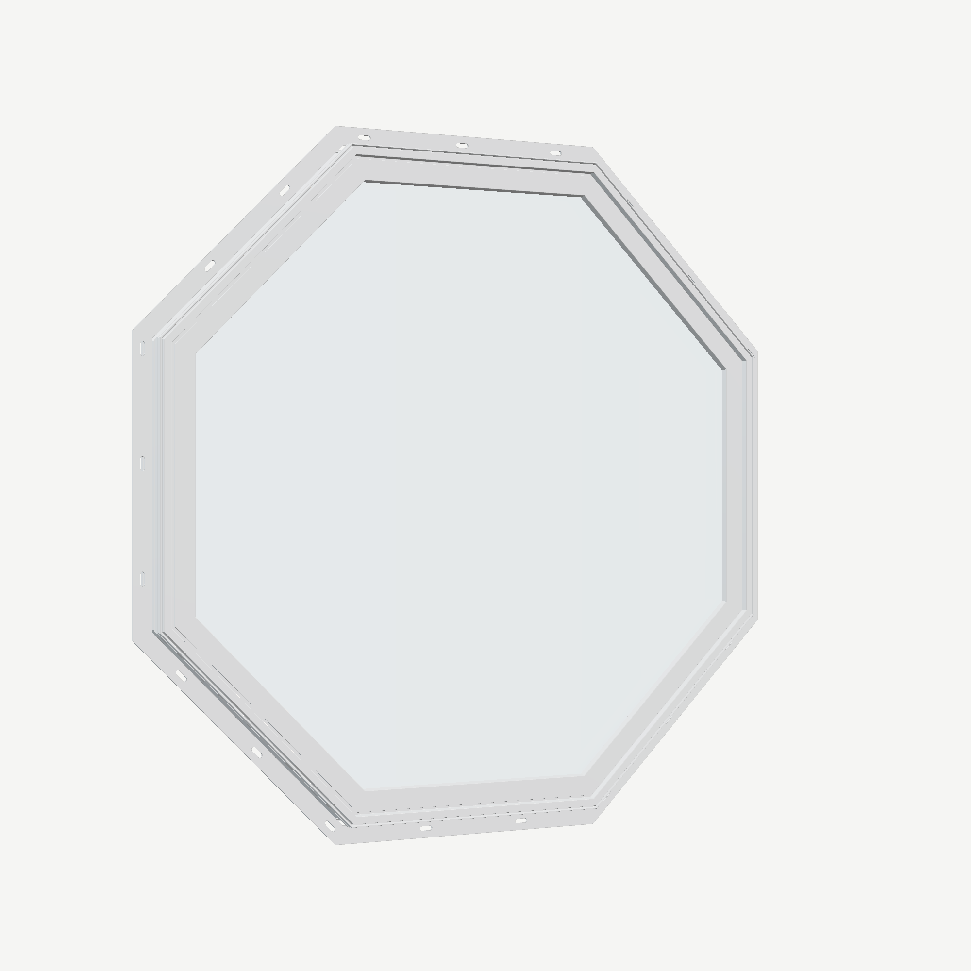 Opposite exterior angle of the 36 × 36 inch octagon, white exterior / white interior, with nailing flange
