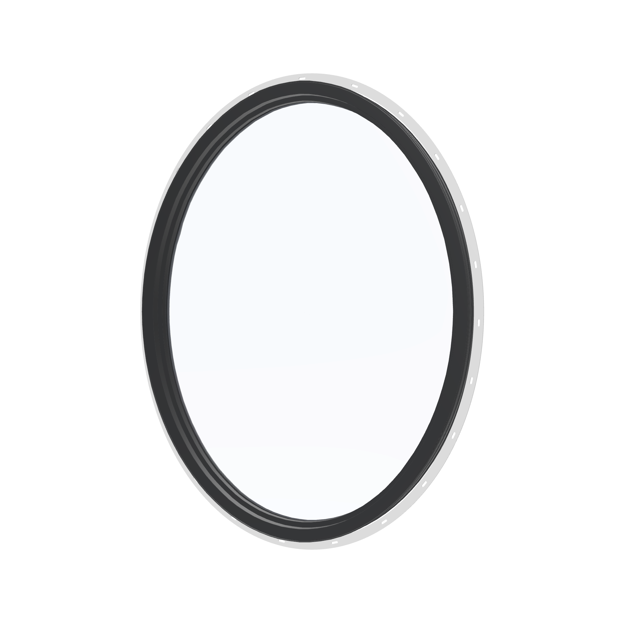 Angled interior view of the 36 × 48 inch oval, black exterior / black interior, with nailing flange