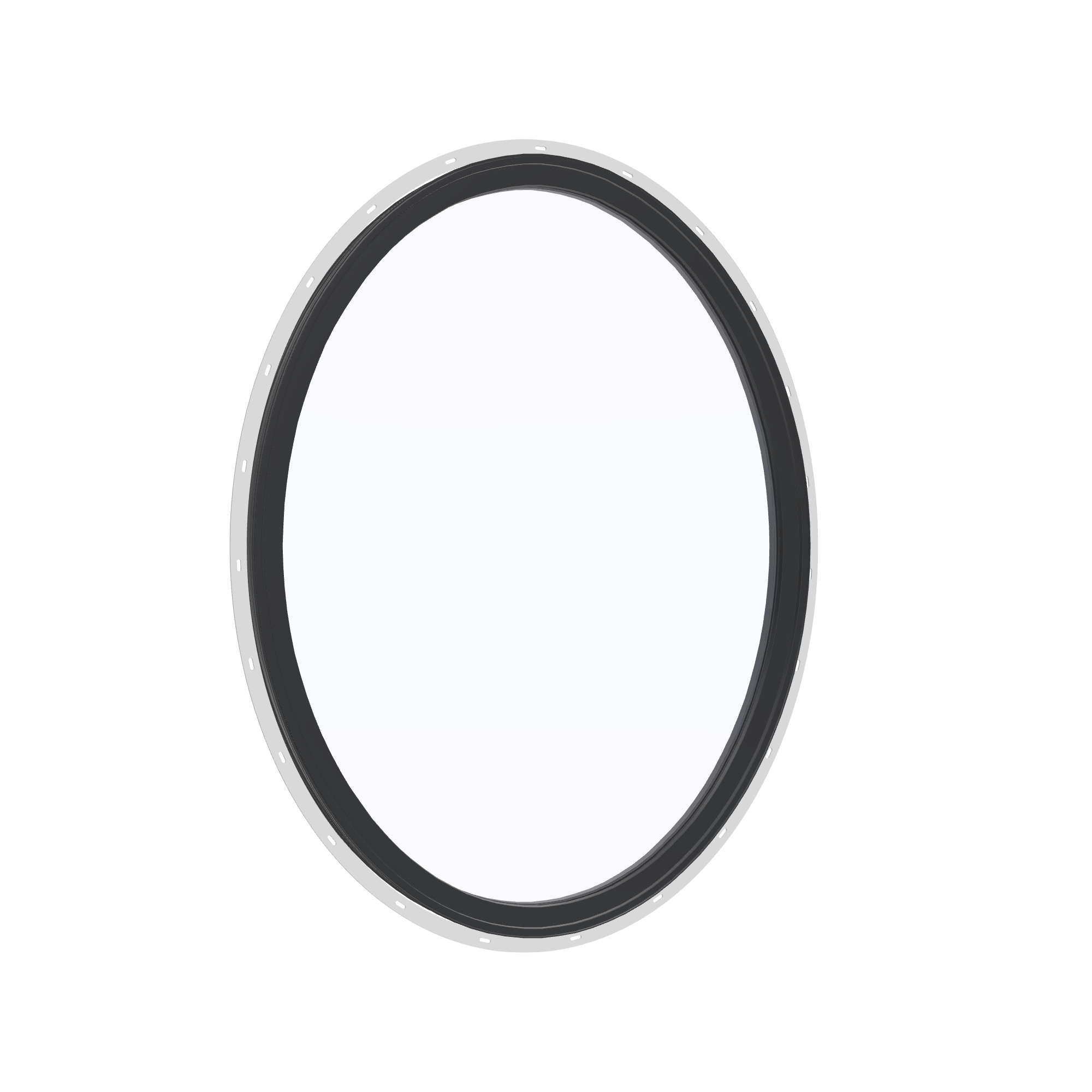 Opposite exterior angle of the 36 × 48 inch oval, black exterior / black interior, with nailing flange