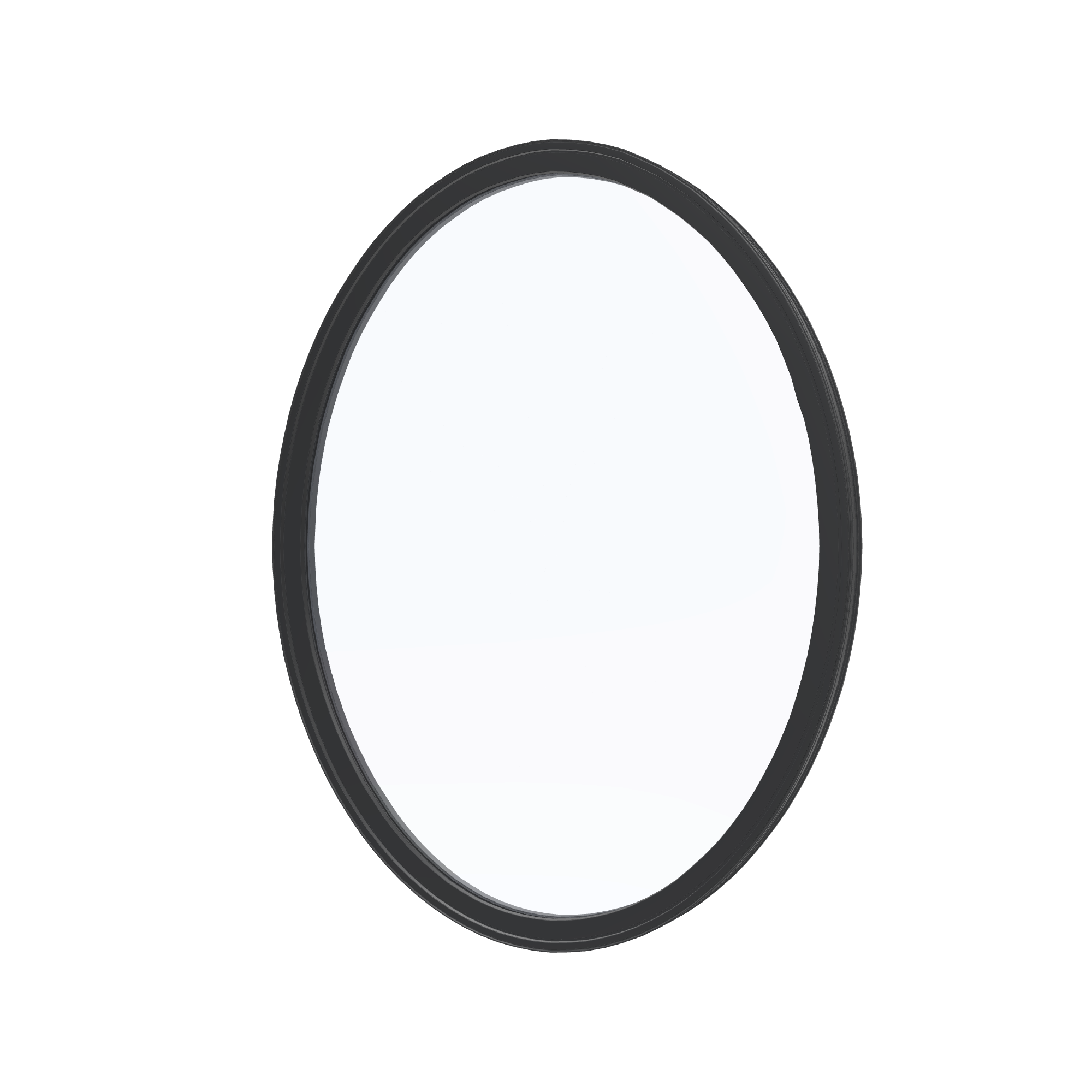 Angled exterior view of the 36 × 48 inch oval, black exterior / black interior, without nailing flange