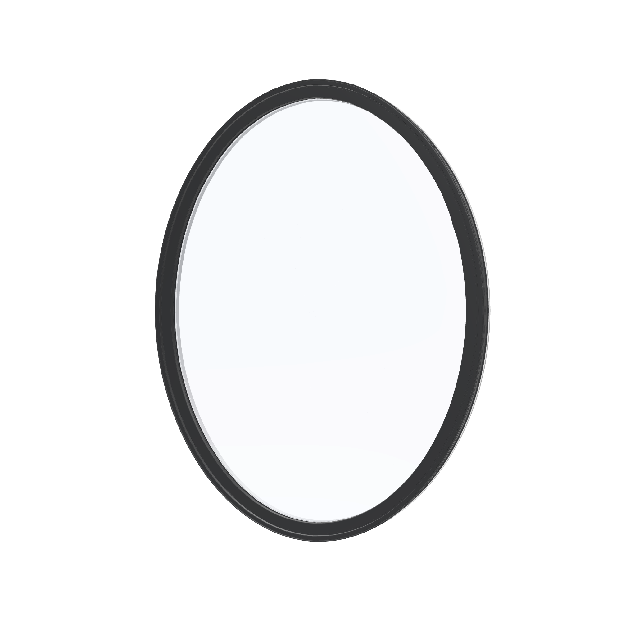 Angled exterior view of the 36 × 48 inch oval, black exterior / white interior, without nailing flange