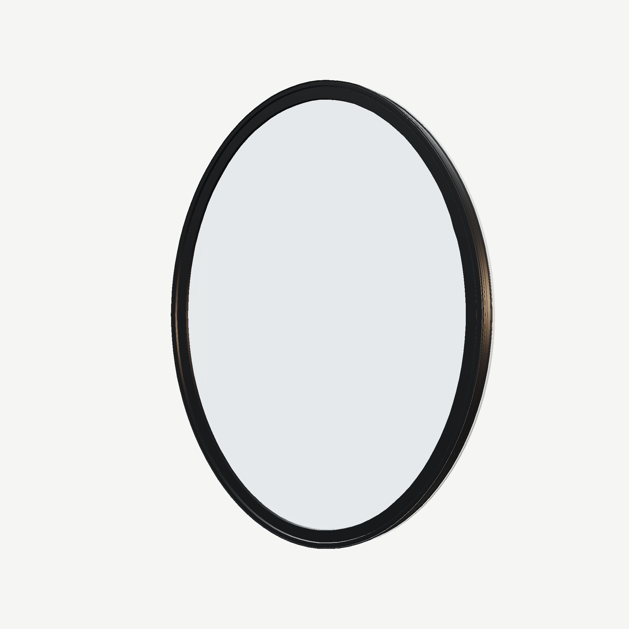 Angled exterior view of the 36 × 48 inch oval, black exterior / white interior, without nailing flange