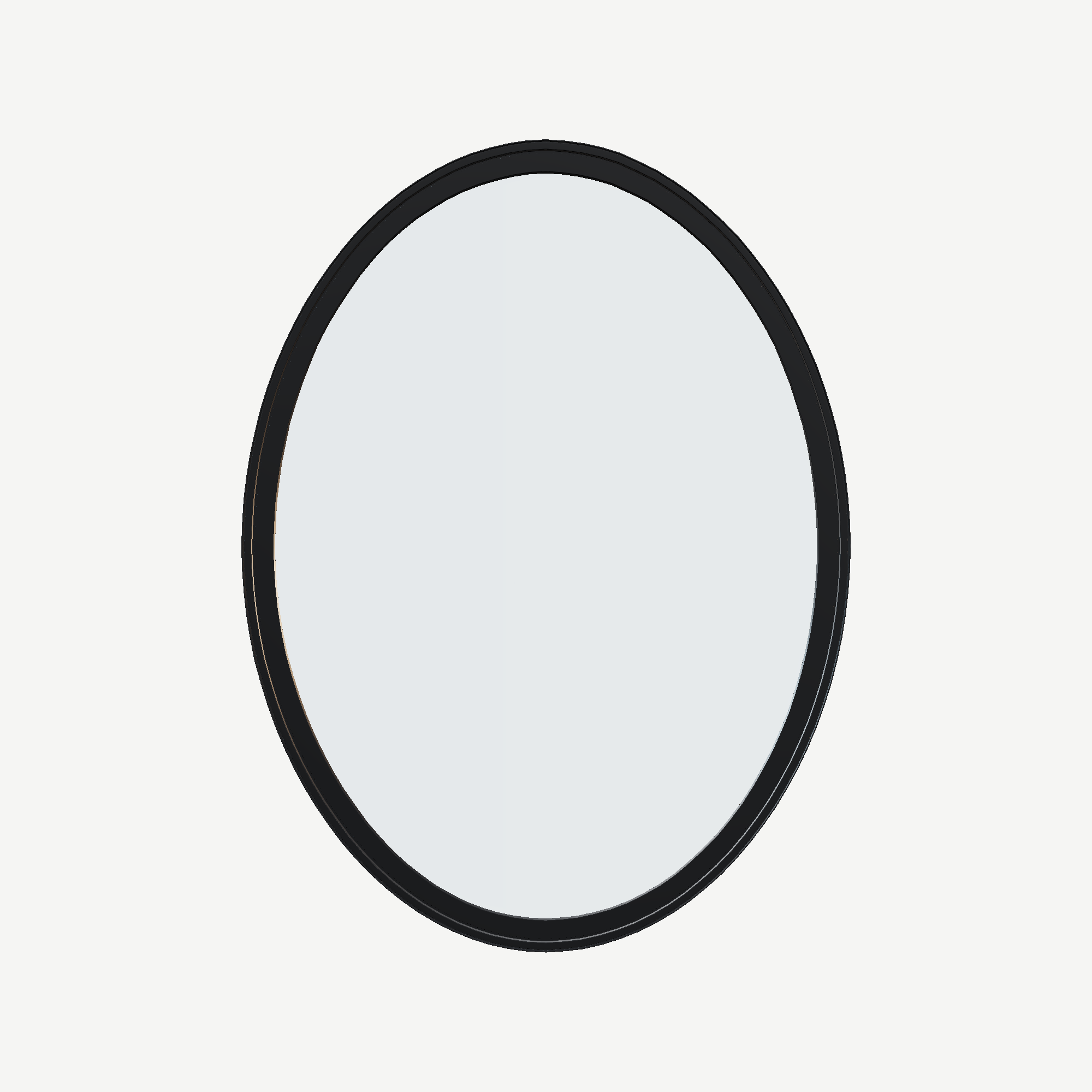Straight exterior view of the 36 × 48 inch oval, black exterior / white interior, without nailing flange