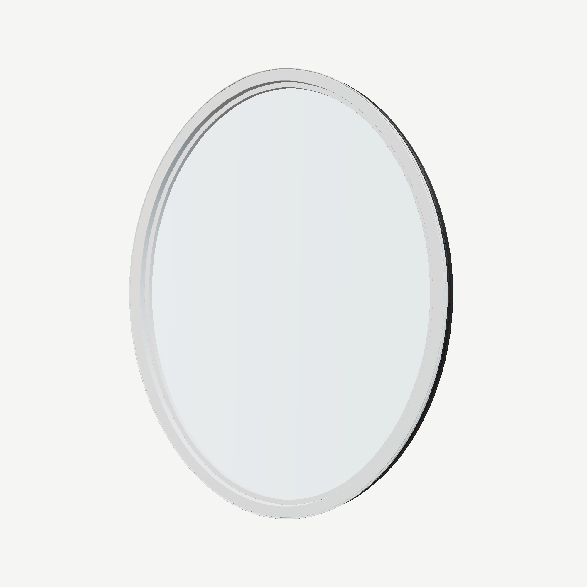 Angled interior view of the 36 × 48 inch oval, black exterior / white interior, without nailing flange