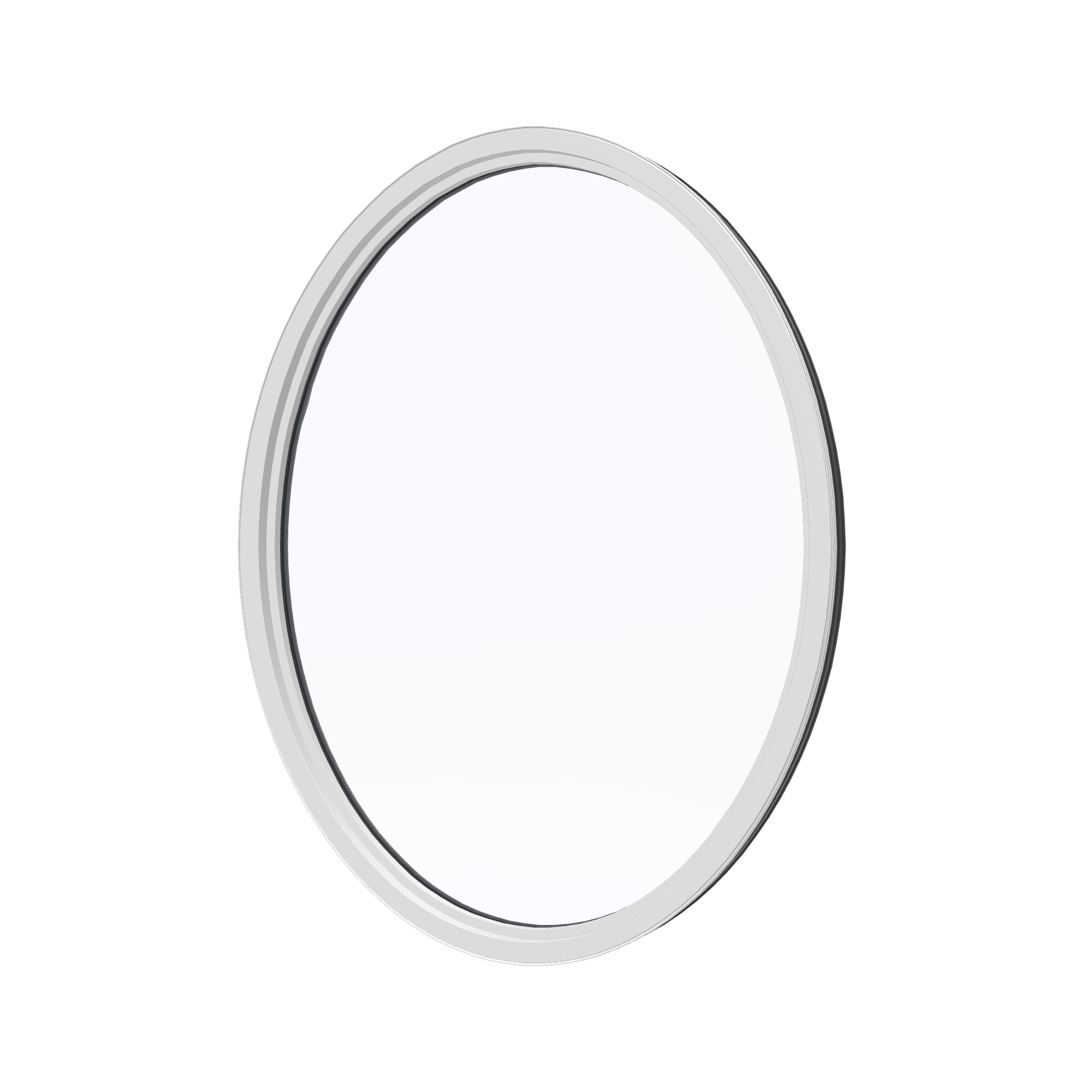 Angled interior view of the 36 × 48 inch oval, black exterior / white interior, without nailing flange