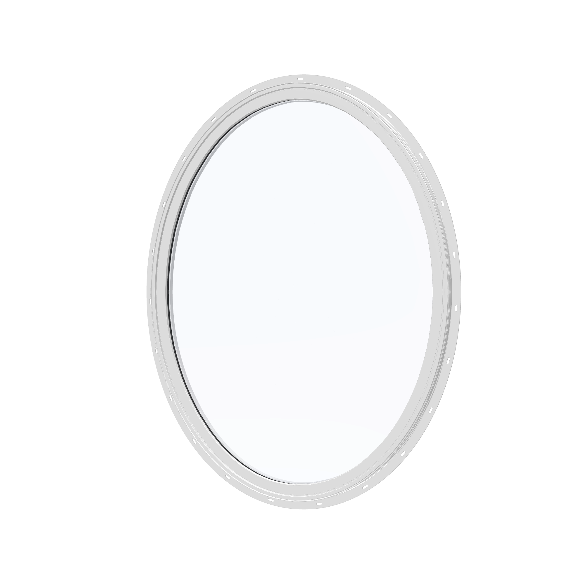 Angled exterior view of the 36 × 48 inch oval, white exterior / white interior, with nailing flange