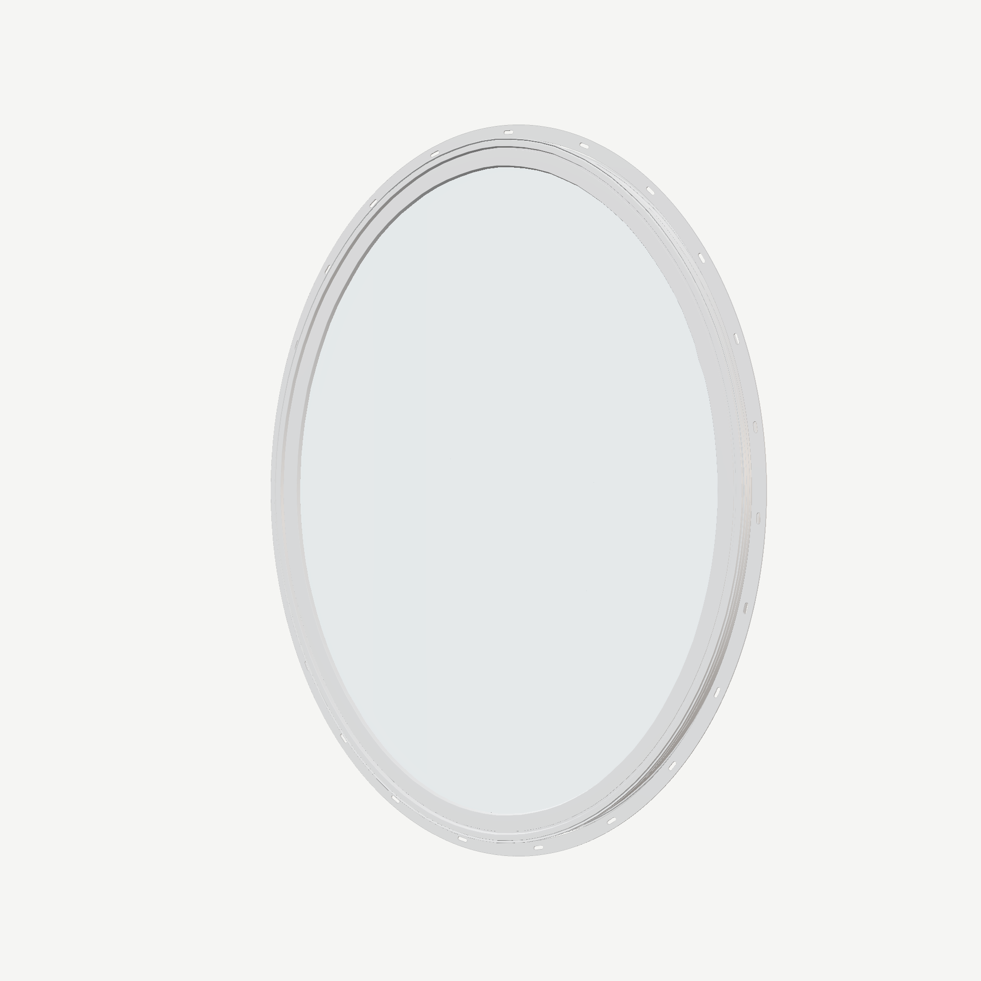 Angled exterior view of the 36 × 48 inch oval, white exterior / white interior, with nailing flange