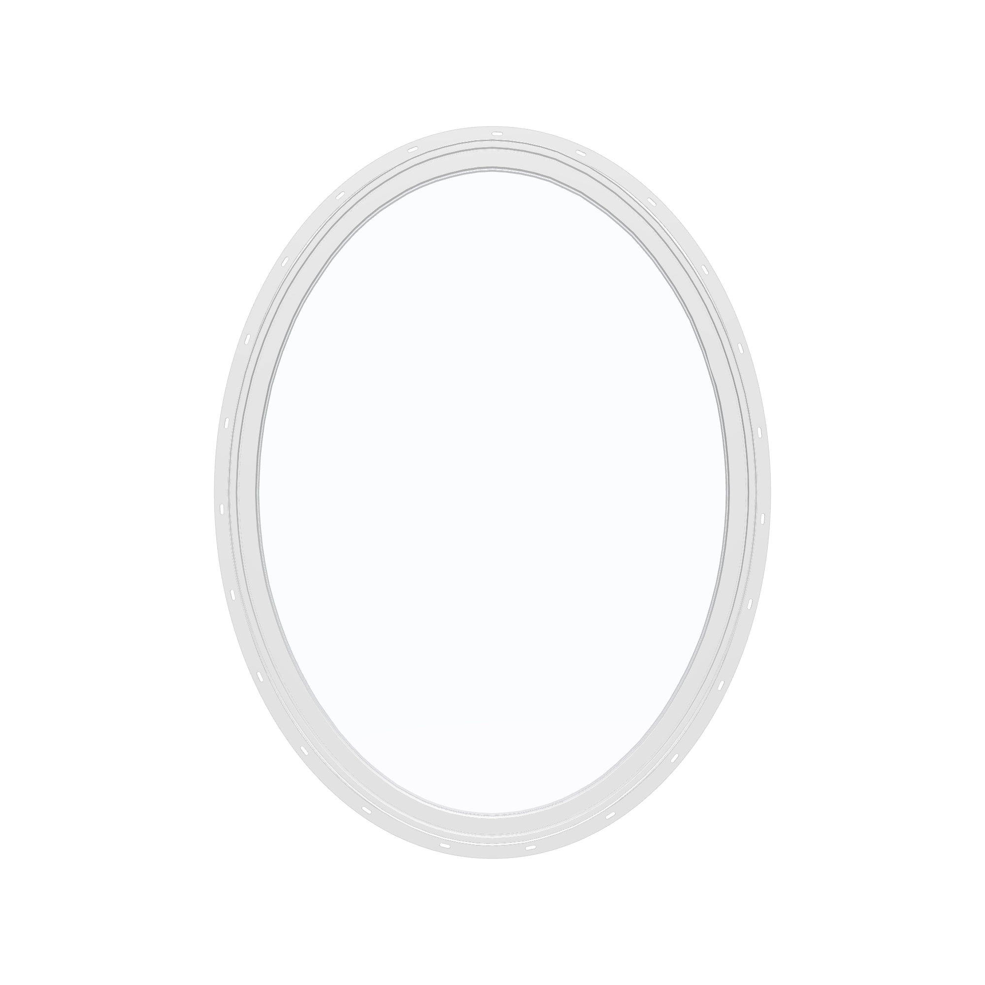 Straight exterior view of the 36 × 48 inch oval, white exterior / white interior, with nailing flange