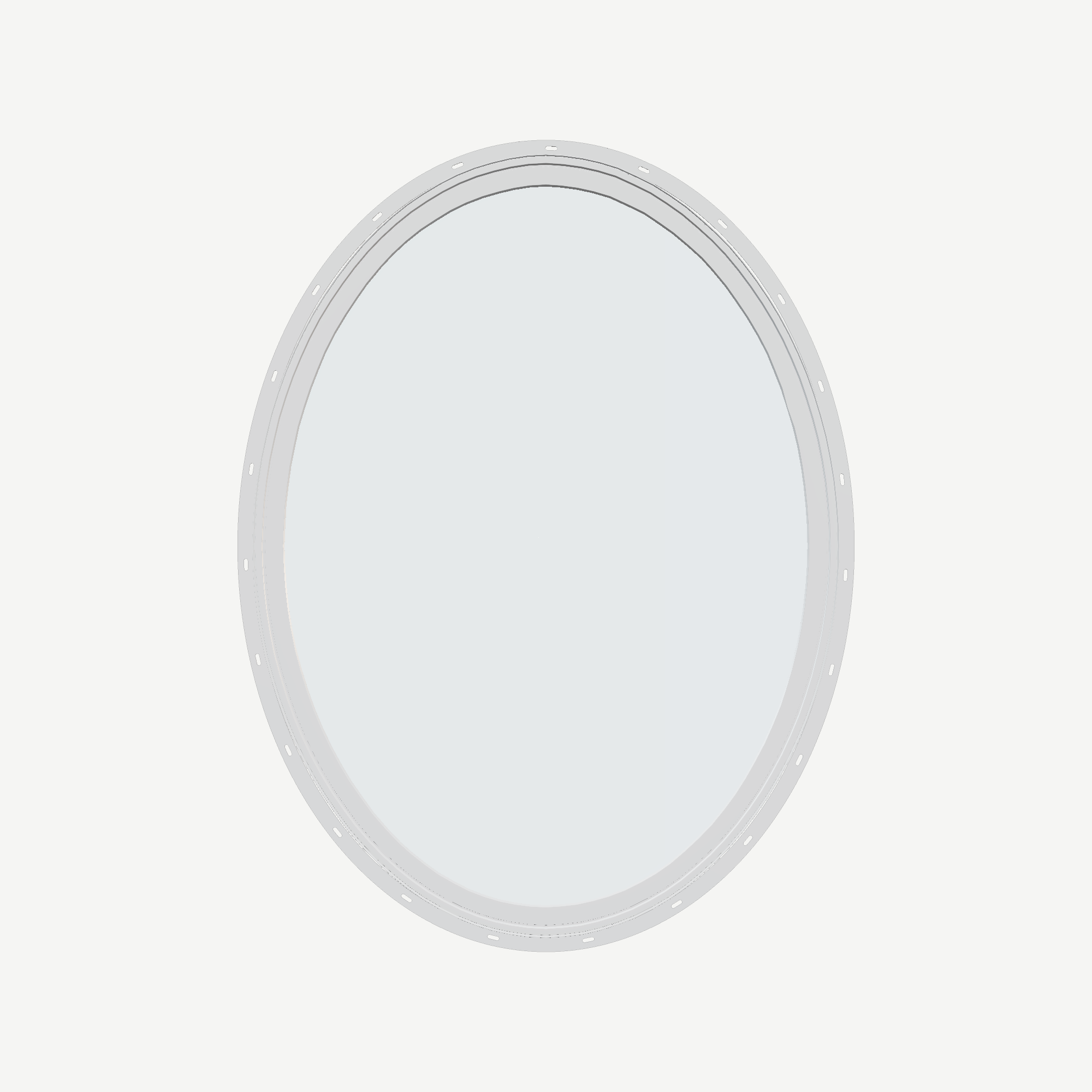 Straight exterior view of the 36 × 48 inch oval, white exterior / white interior, with nailing flange