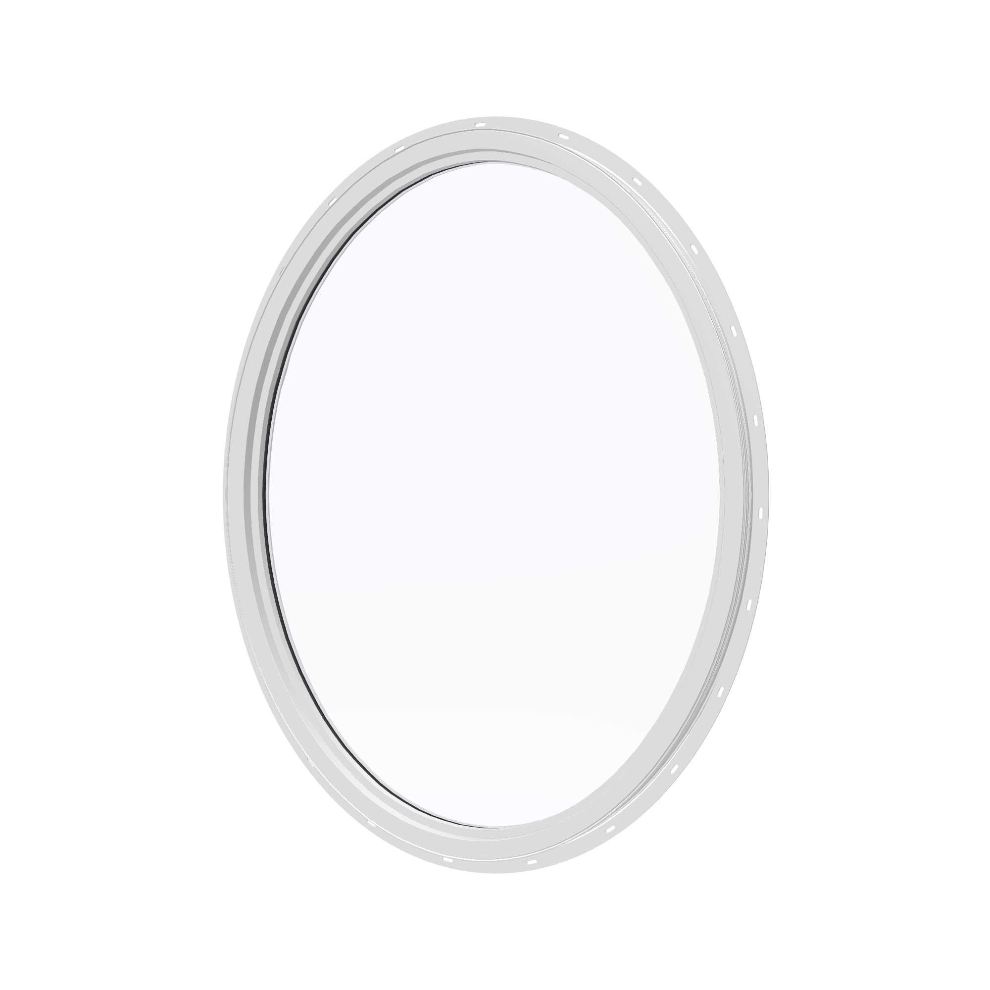 Angled interior view of the 36 × 48 inch oval, white exterior / white interior, with nailing flange