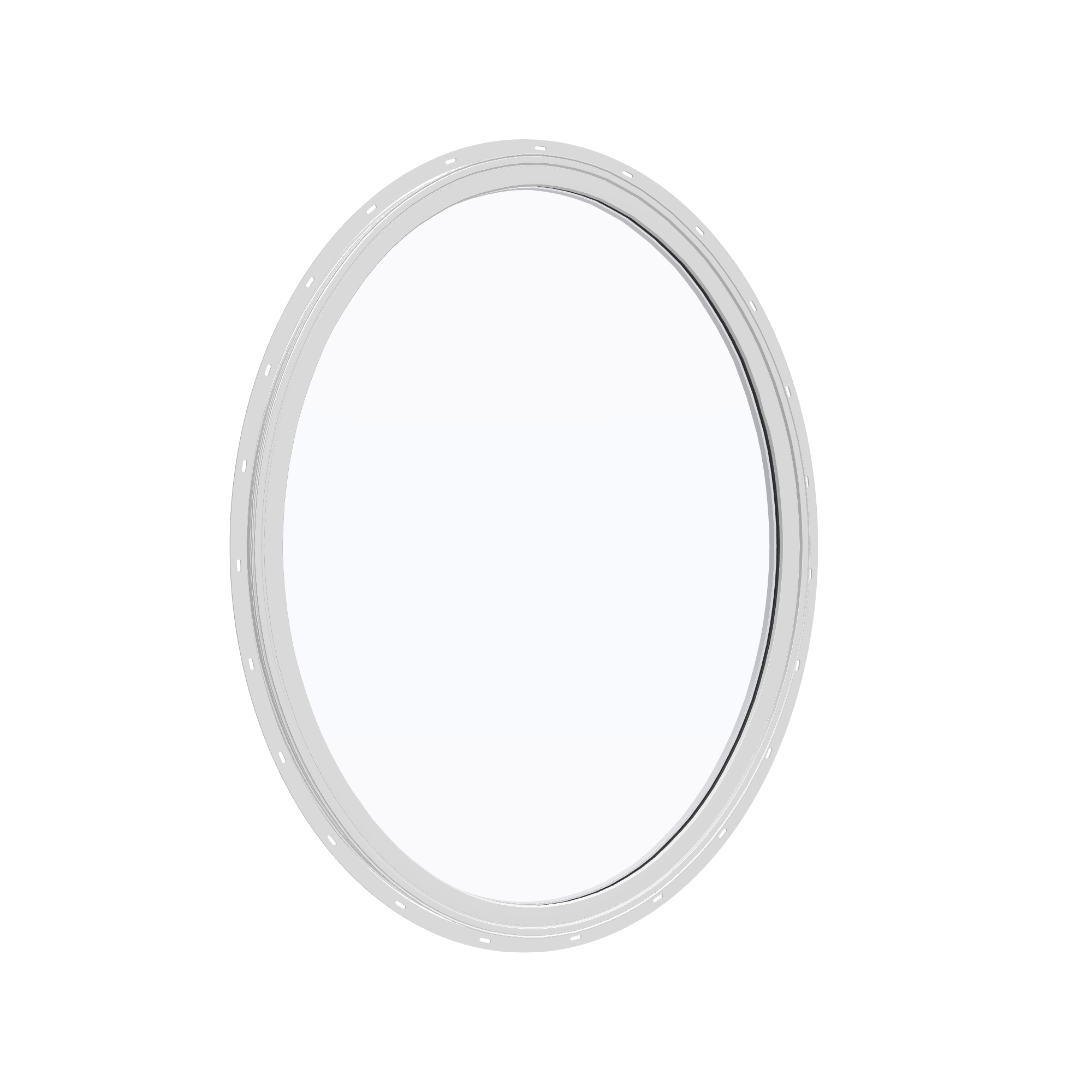 Opposite exterior angle of the 36 × 48 inch oval, white exterior / white interior, with nailing flange