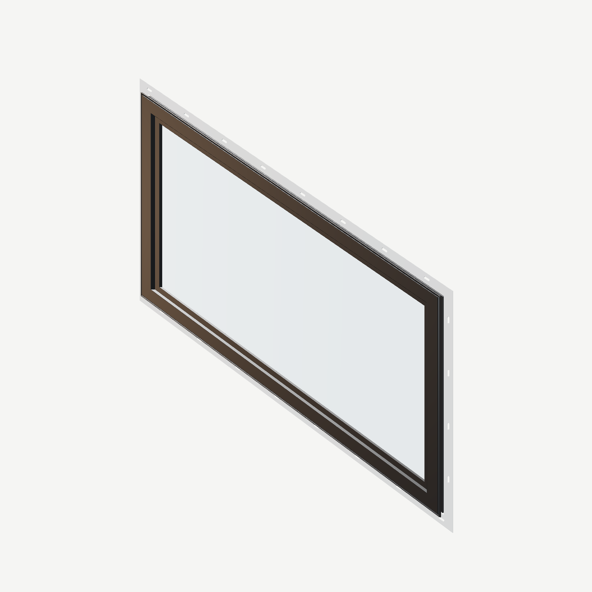 Angled interior view of the 36 × 48 inch parallelogram (left), black exterior / black interior, with nailing flange