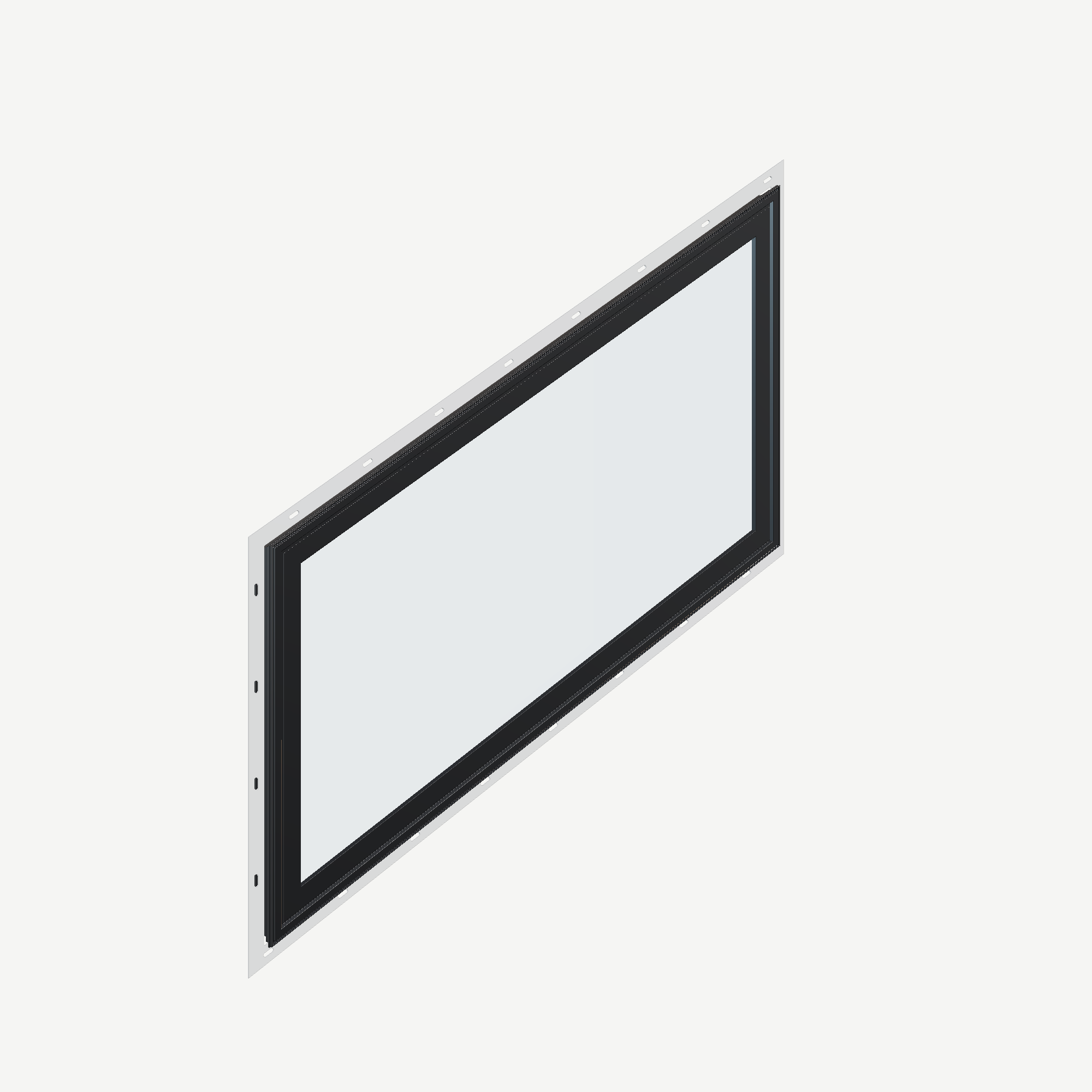Opposite exterior angle of the 36 × 48 inch parallelogram (left), black exterior / black interior, with nailing flange