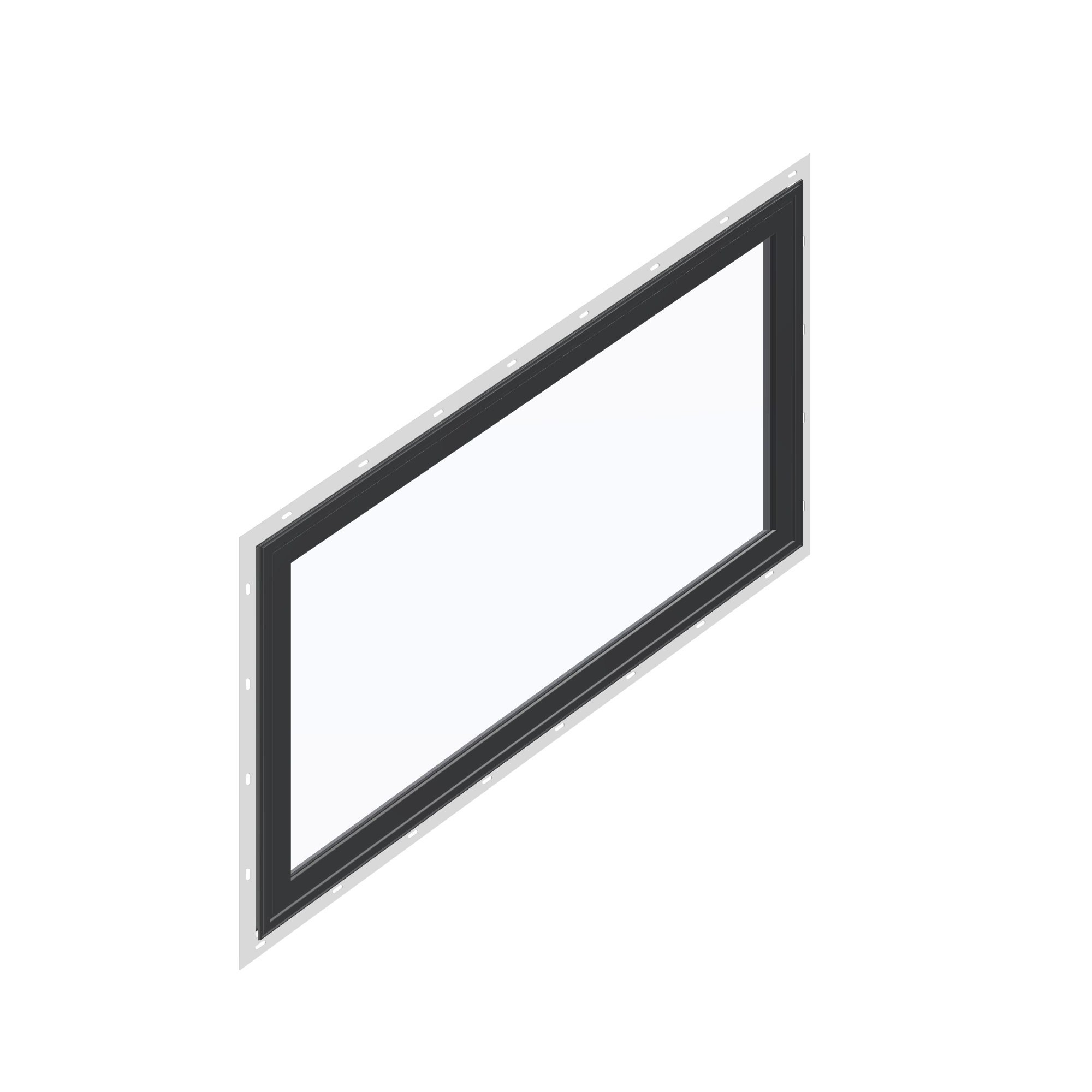 Opposite exterior angle of the 36 × 48 inch parallelogram (left), black exterior / black interior, with nailing flange