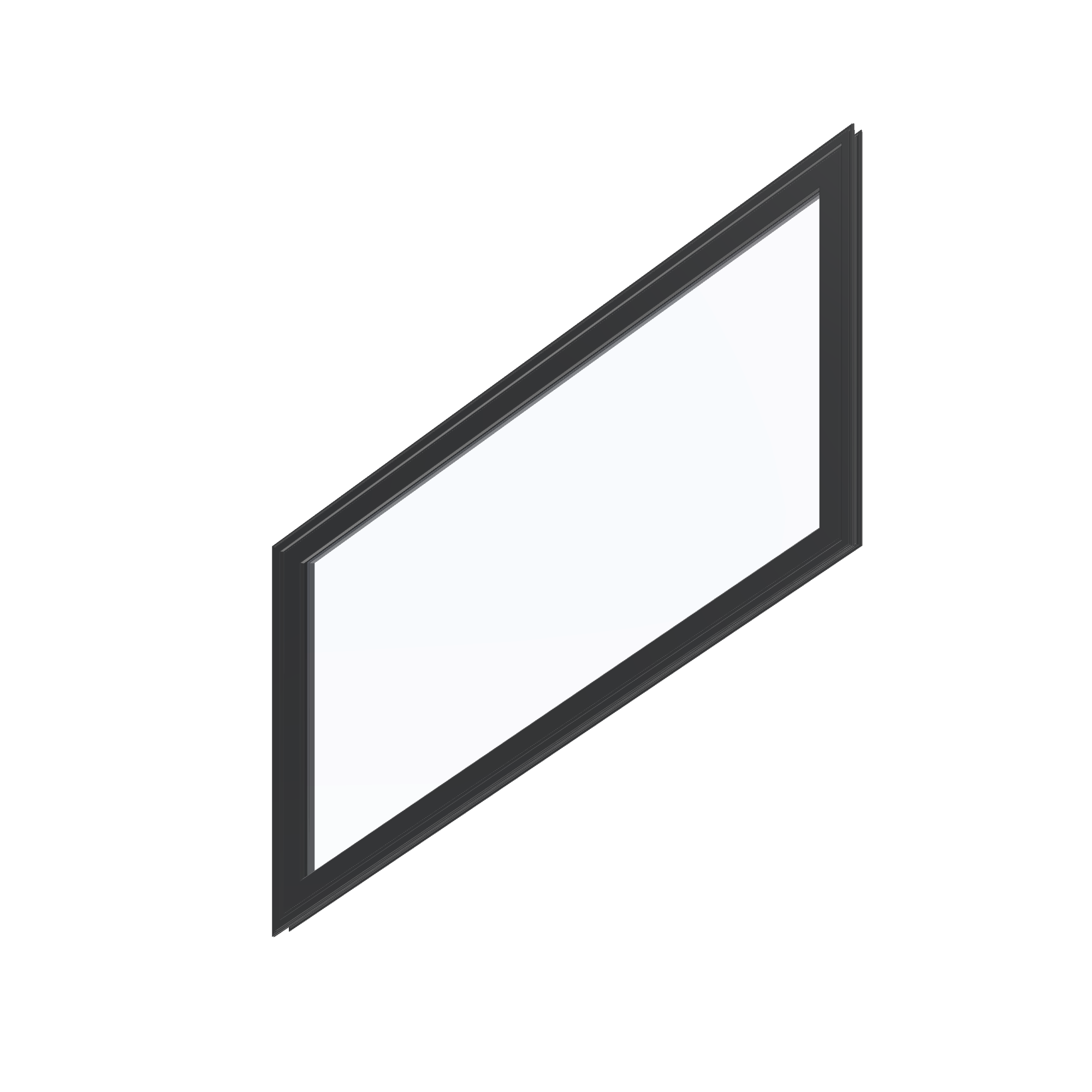 Angled exterior view of the 36 × 48 inch parallelogram (left), black exterior / black interior, without nailing flange
