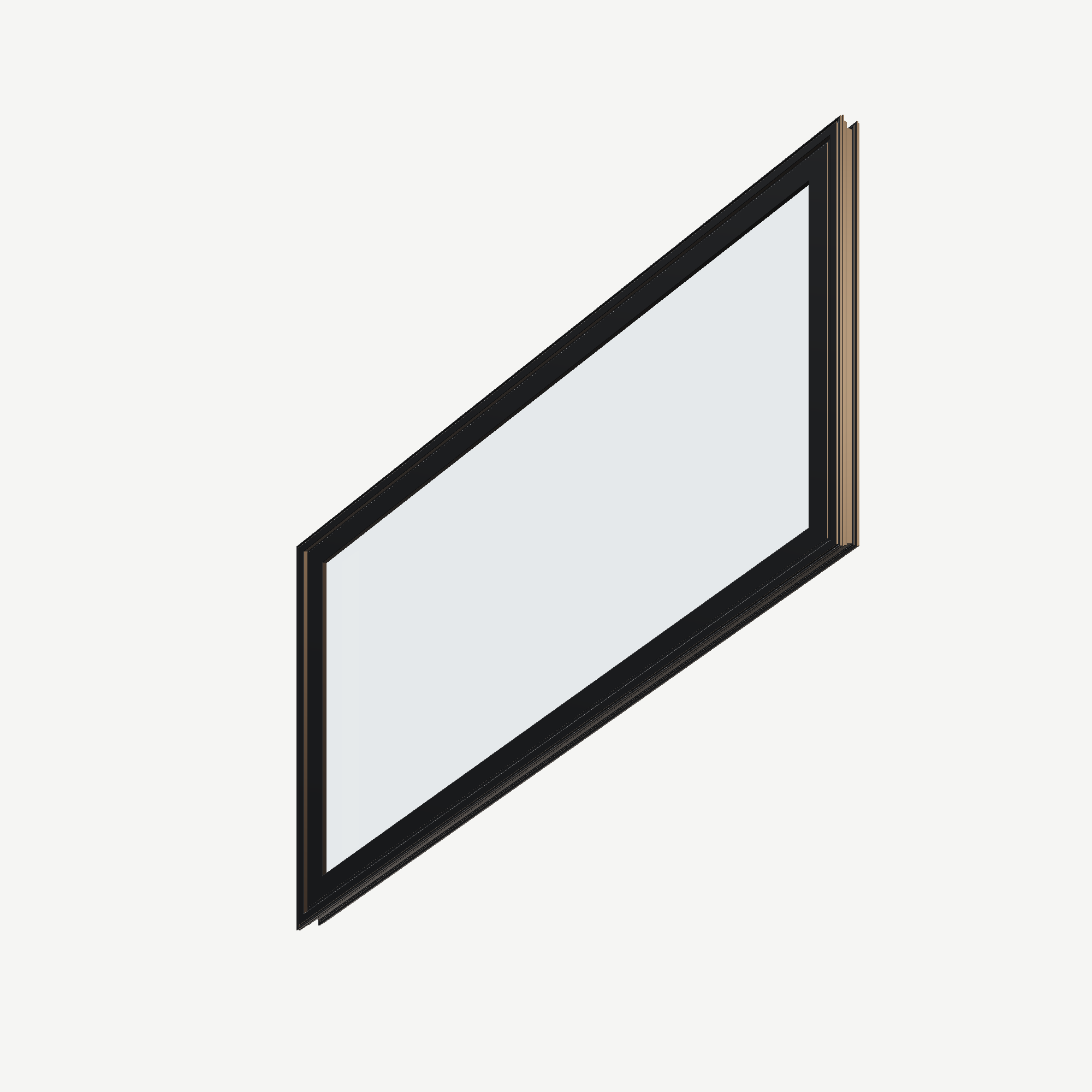 Angled exterior view of the 36 × 48 inch parallelogram (left), black exterior / black interior, without nailing flange