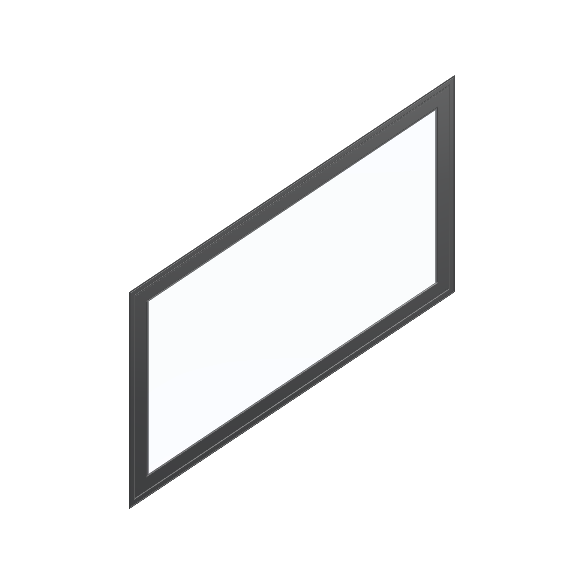 Straight exterior view of the 36 × 48 inch parallelogram (left), black exterior / black interior, without nailing flange