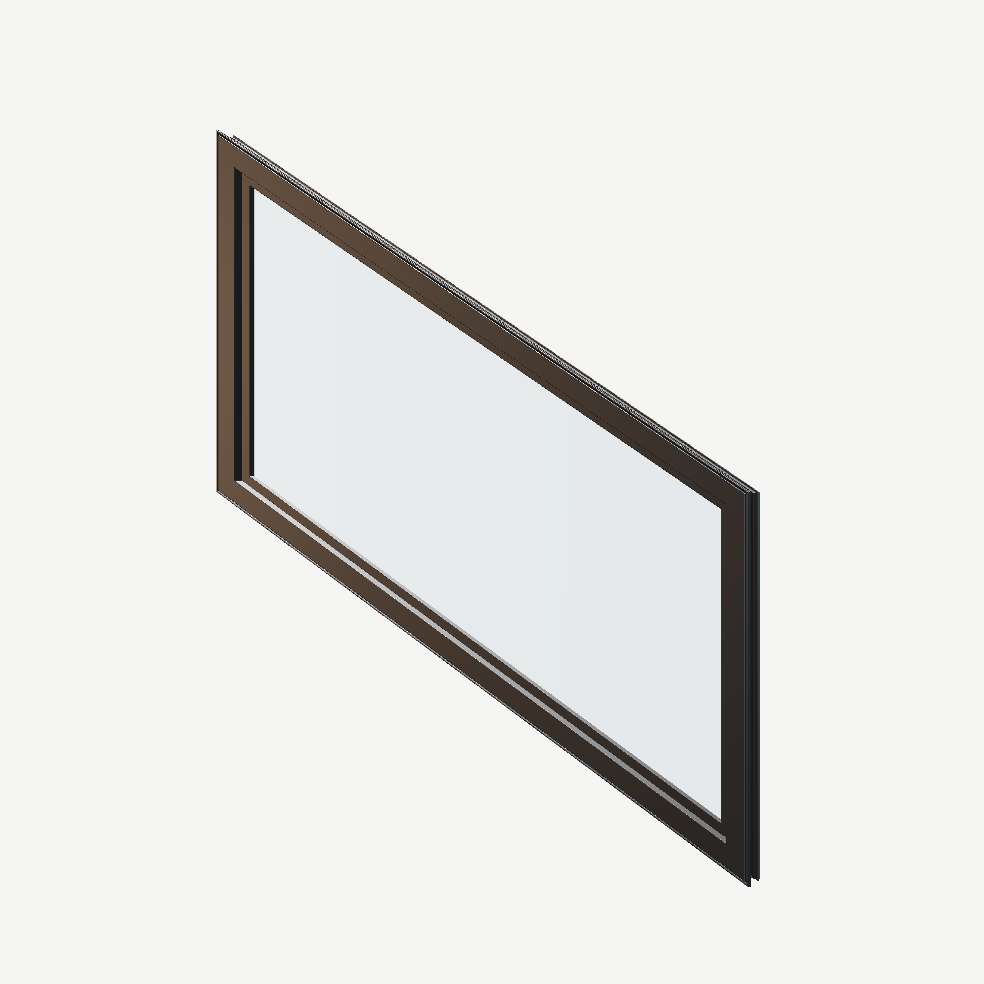 Angled interior view of the 36 × 48 inch parallelogram (left), black exterior / black interior, without nailing flange