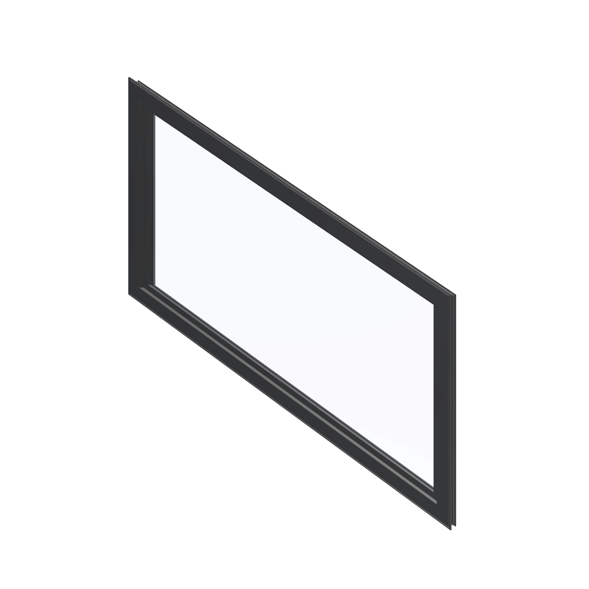 Angled interior view of the 36 × 48 inch parallelogram (left), black exterior / black interior, without nailing flange