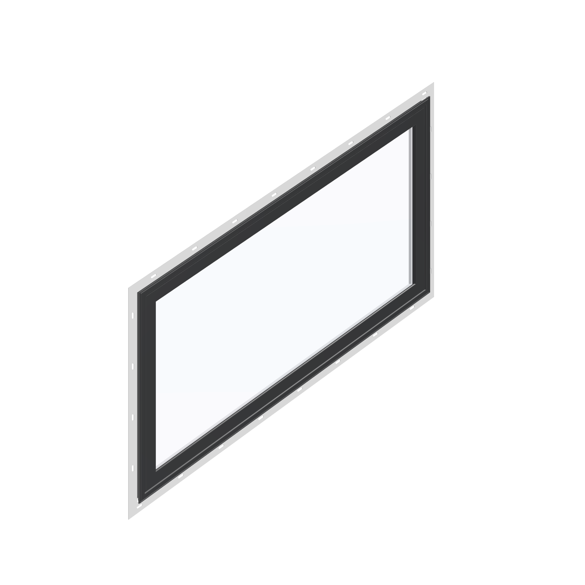 Opposite exterior angle of the 36 × 48 inch parallelogram (left), black exterior / white interior, with nailing flange