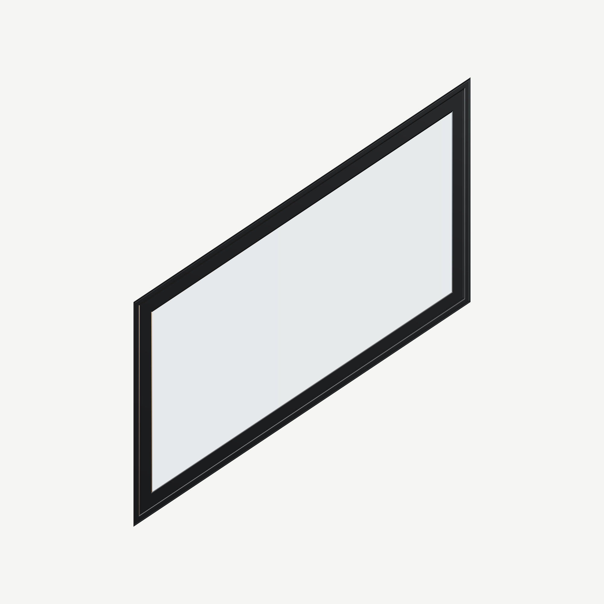Straight exterior view of the 36 × 48 inch parallelogram (left), black exterior / white interior, without nailing flange