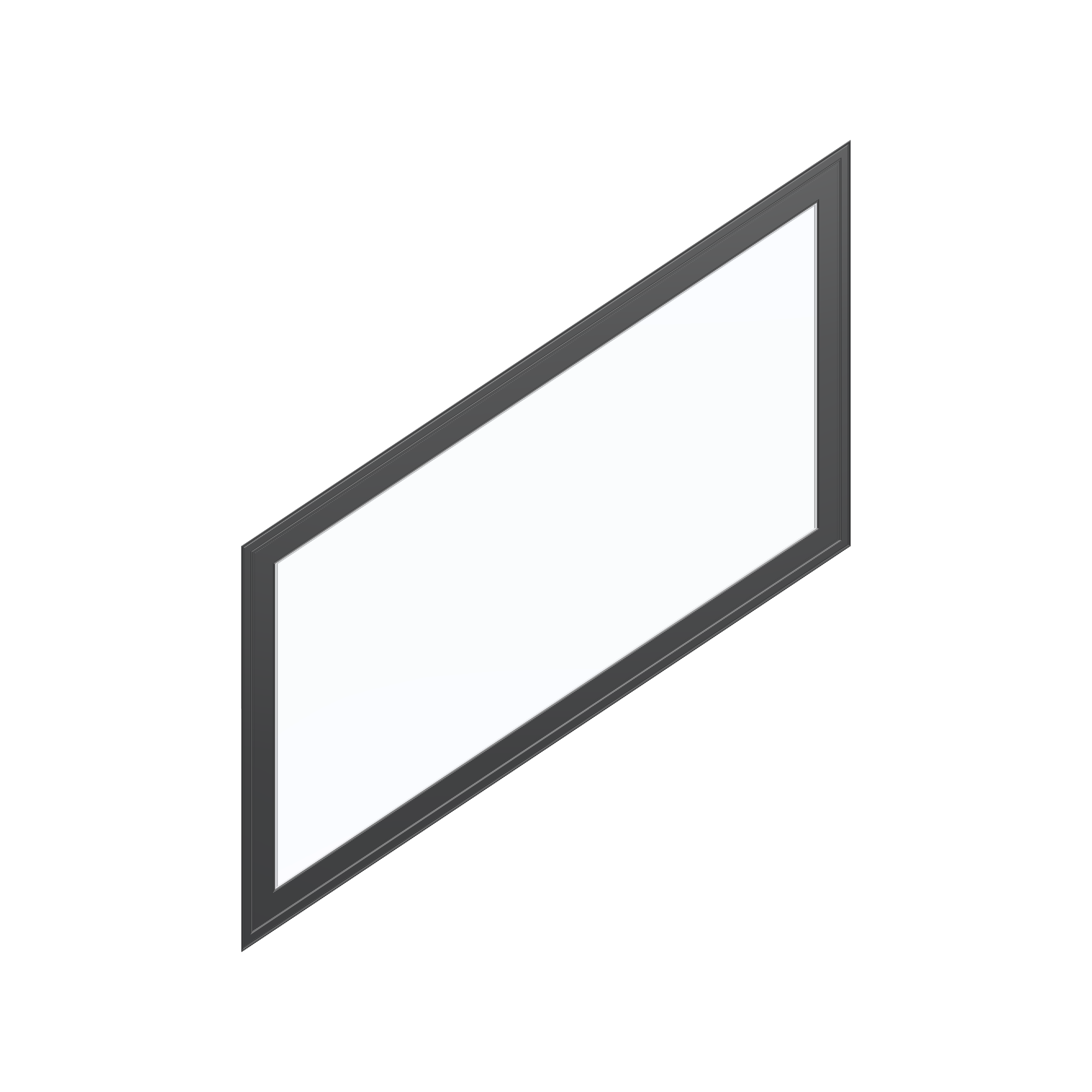 Straight exterior view of the 36 × 48 inch parallelogram (left), black exterior / white interior, without nailing flange