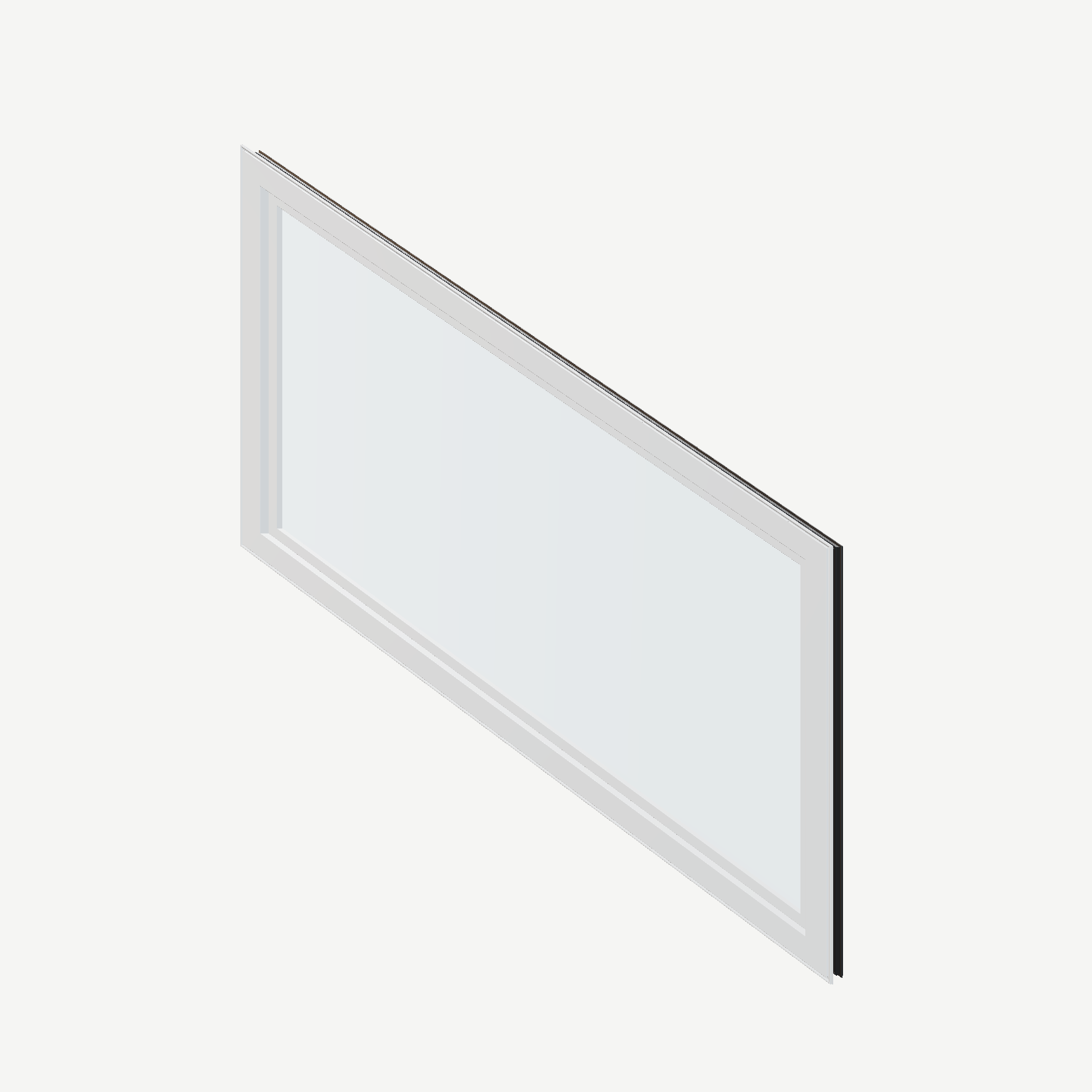 Angled interior view of the 36 × 48 inch parallelogram (left), black exterior / white interior, without nailing flange