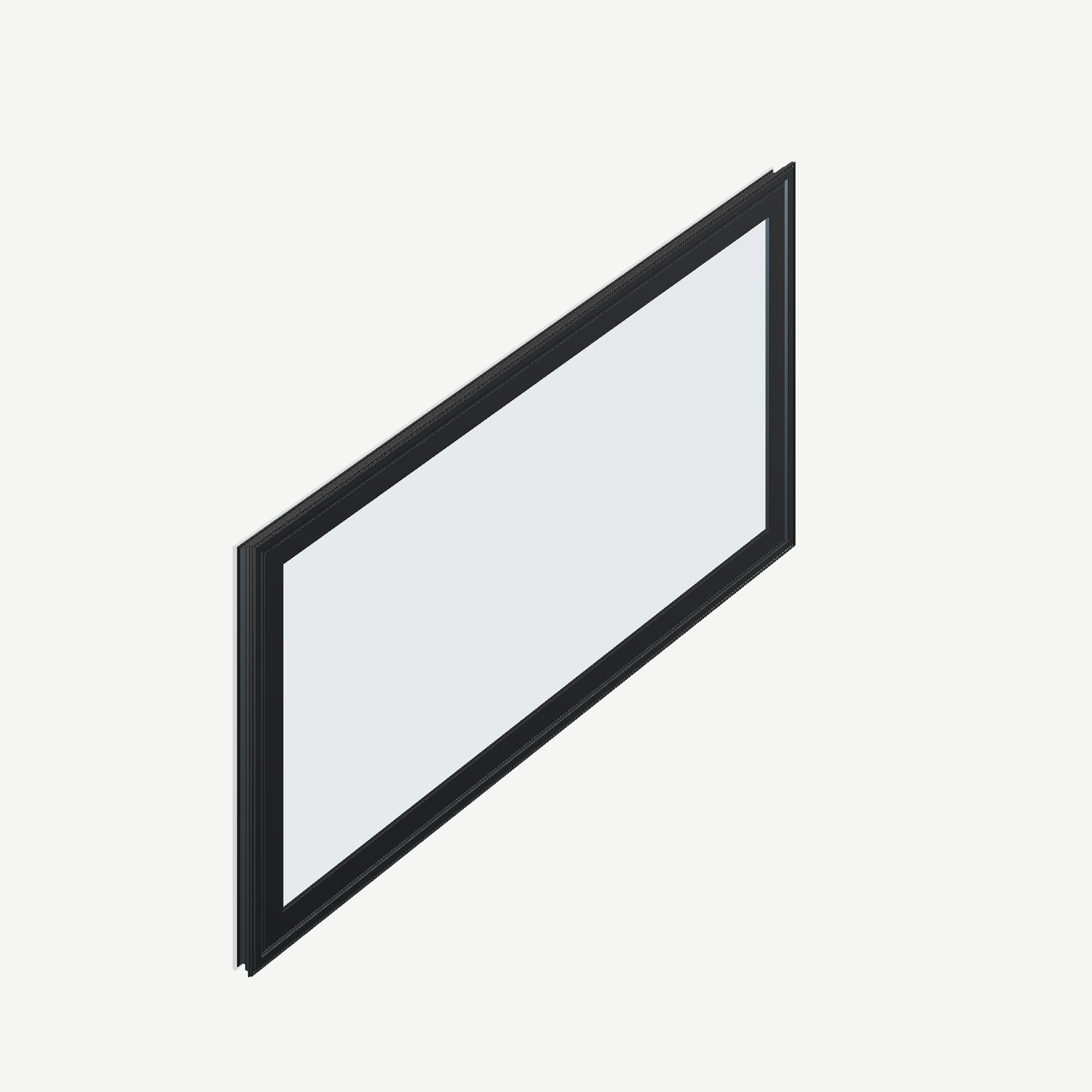 Opposite exterior angle of the 36 × 48 inch parallelogram (left), black exterior / white interior, without nailing flange