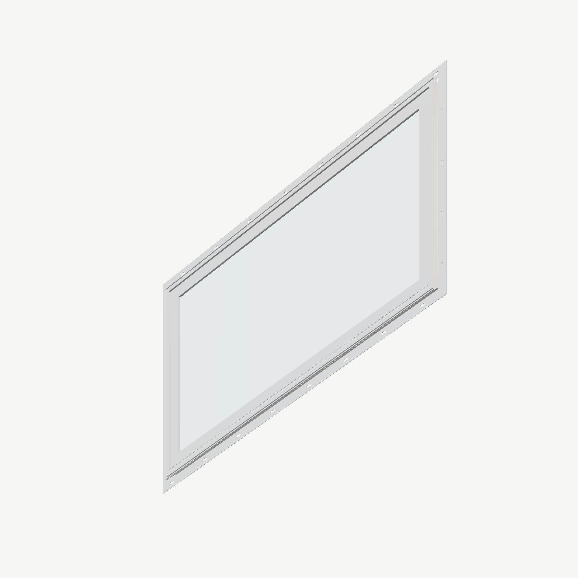 Angled exterior view of the 36 × 48 inch parallelogram (left), white exterior / white interior, with nailing flange