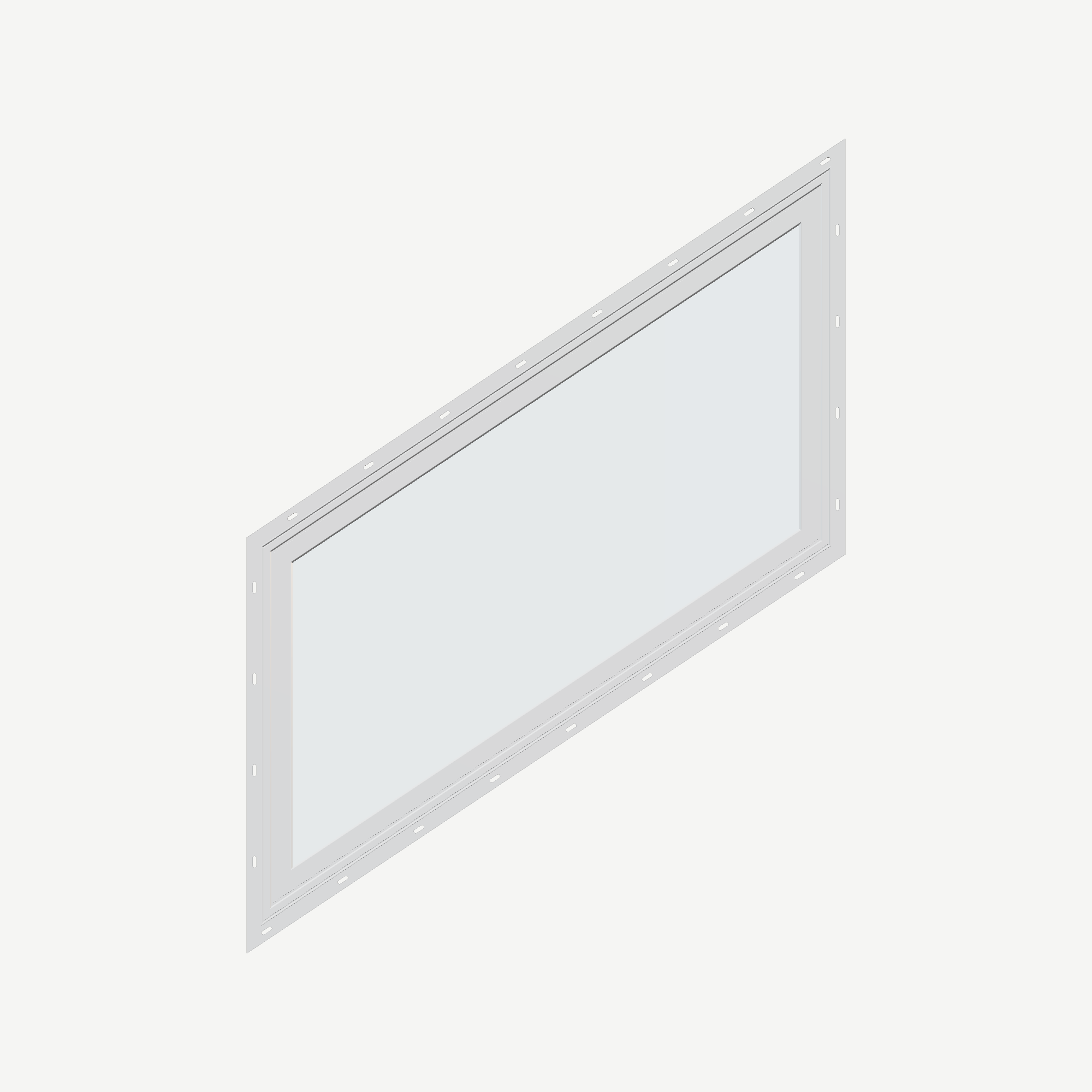 Straight exterior view of the 36 × 48 inch parallelogram (left), white exterior / white interior, with nailing flange