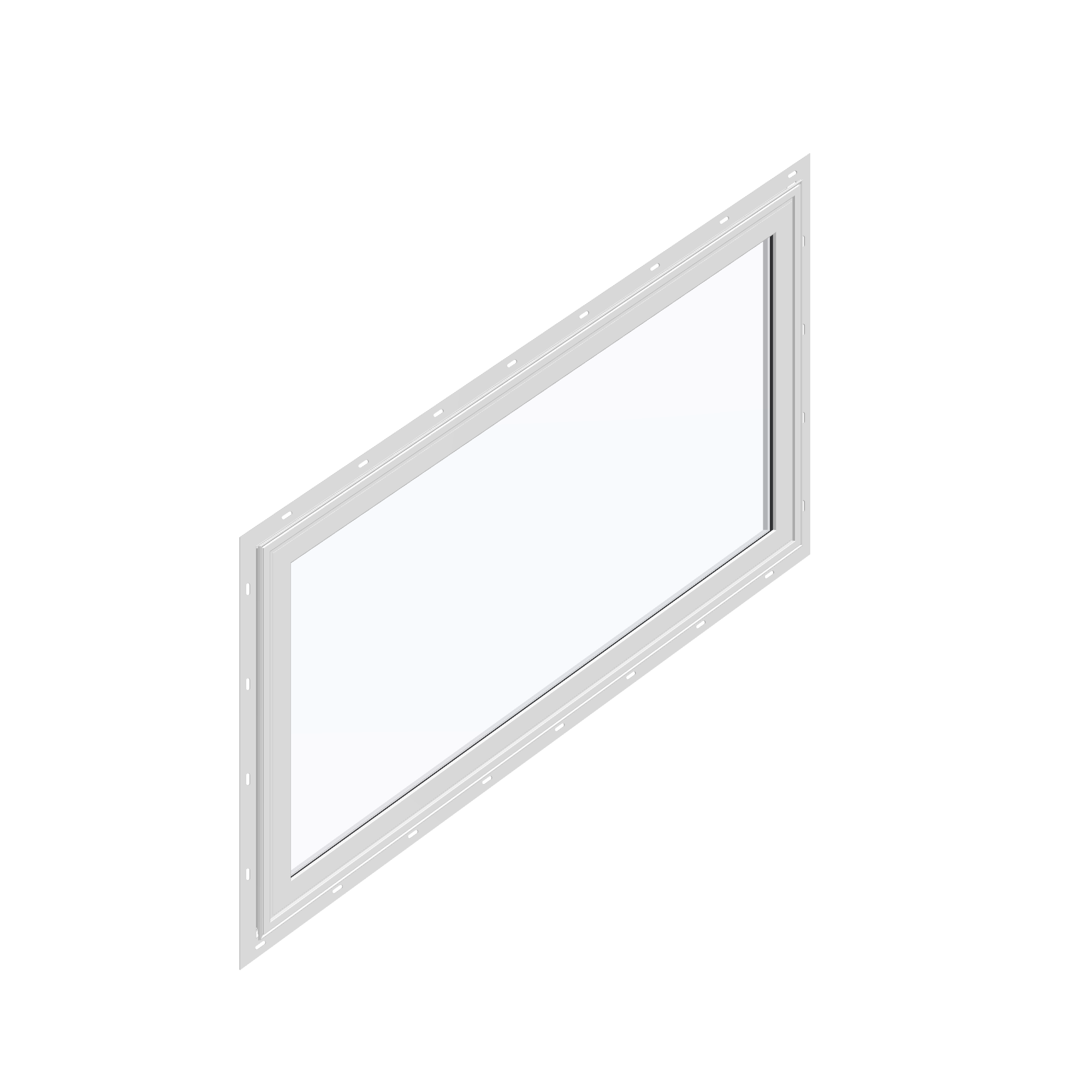 Opposite exterior angle of the 36 × 48 inch parallelogram (left), white exterior / white interior, with nailing flange