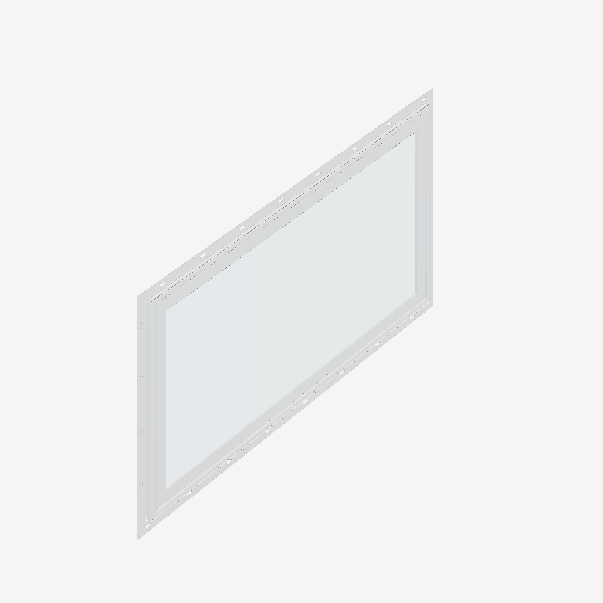 Opposite exterior angle of the 36 × 48 inch parallelogram (left), white exterior / white interior, with nailing flange