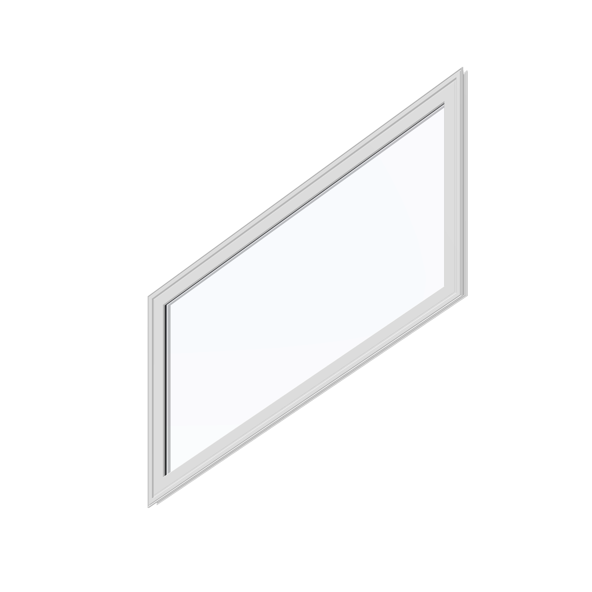 Angled exterior view of the 36 × 48 inch parallelogram (left), white exterior / white interior, without nailing flange