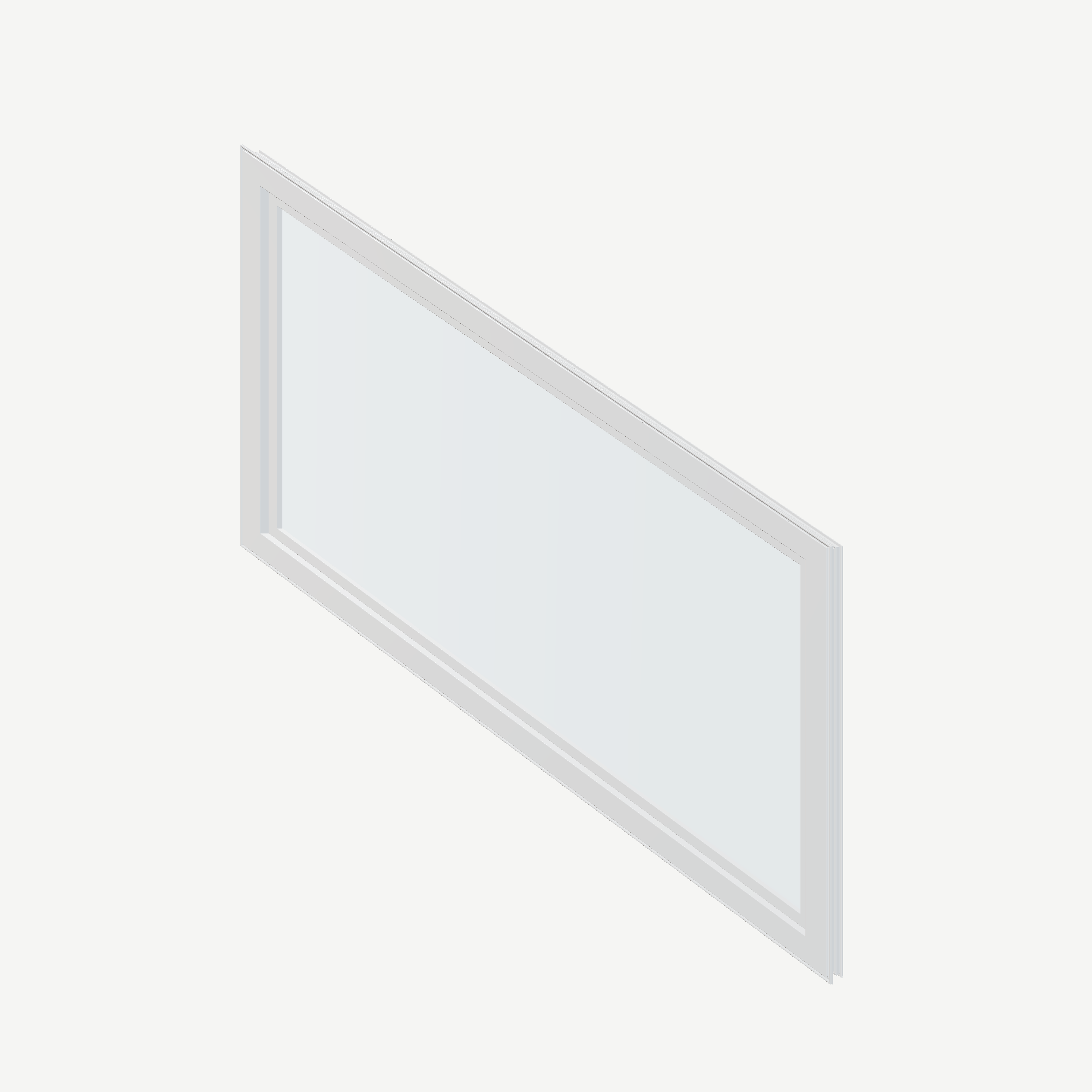 Angled interior view of the 36 × 48 inch parallelogram (left), white exterior / white interior, without nailing flange