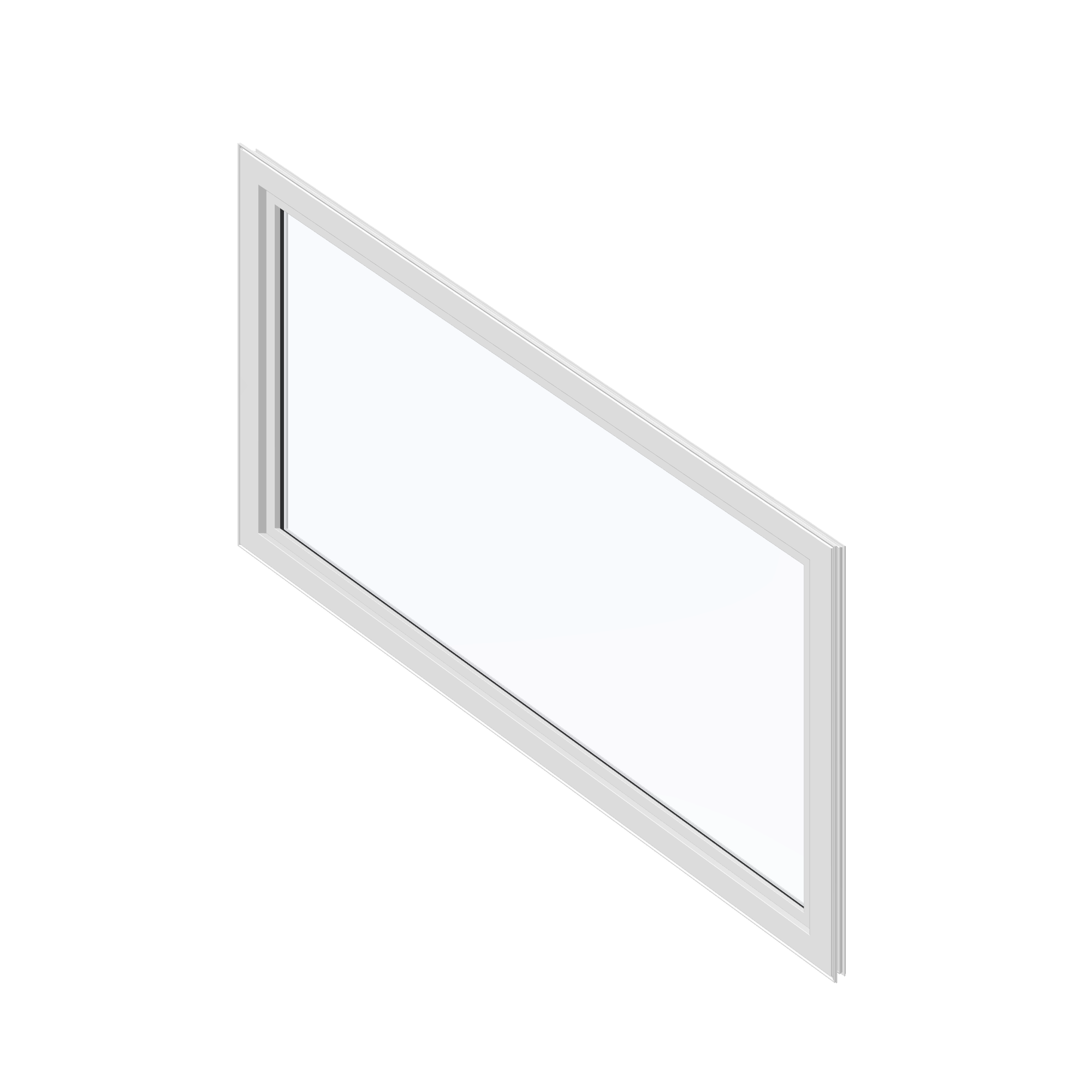 Angled interior view of the 36 × 48 inch parallelogram (left), white exterior / white interior, without nailing flange
