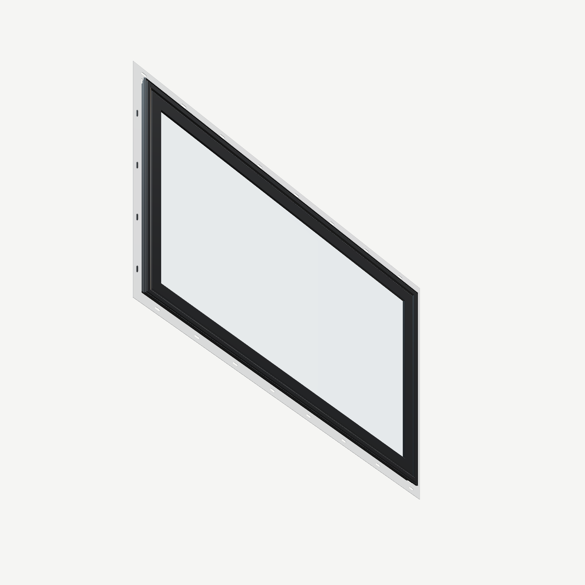Opposite exterior angle of the 36 × 48 inch parallelogram (right), black exterior / black interior, with nailing flange