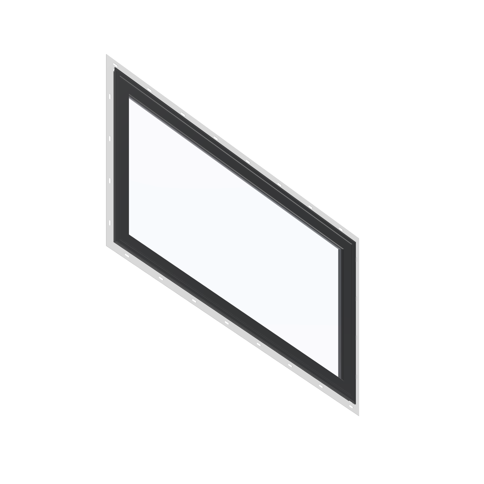 Opposite exterior angle of the 36 × 48 inch parallelogram (right), black exterior / black interior, with nailing flange