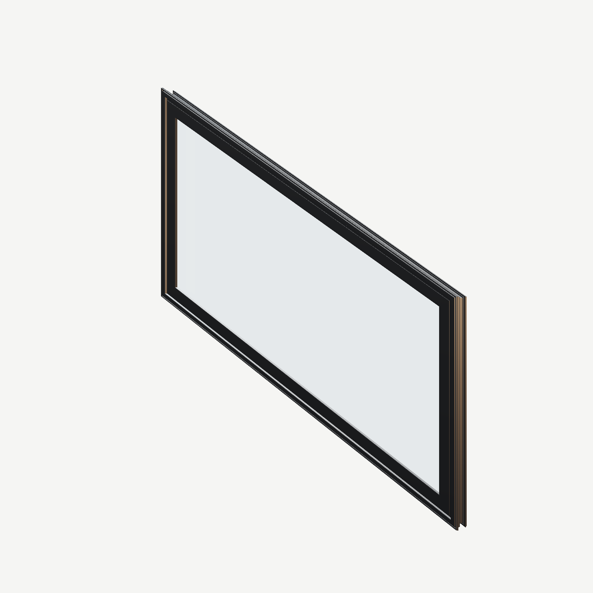 Angled exterior view of the 36 × 48 inch parallelogram (right), black exterior / black interior, without nailing flange