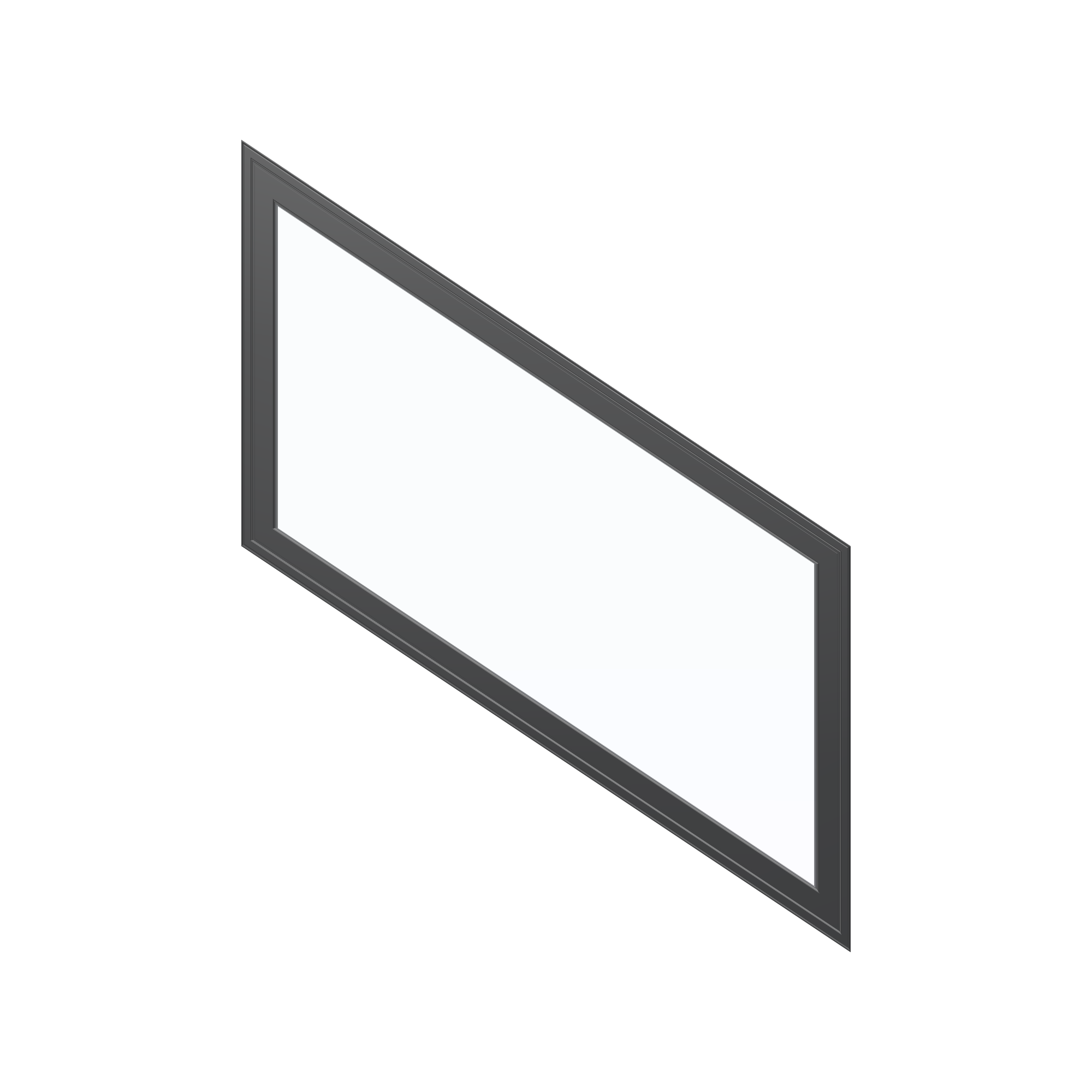 Straight exterior view of the 36 × 48 inch parallelogram (right), black exterior / black interior, without nailing flange