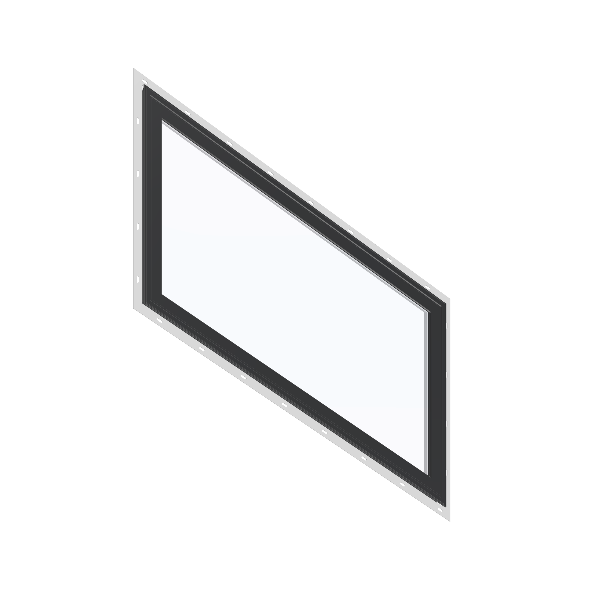 Opposite exterior angle of the 36 × 48 inch parallelogram (right), black exterior / white interior, with nailing flange