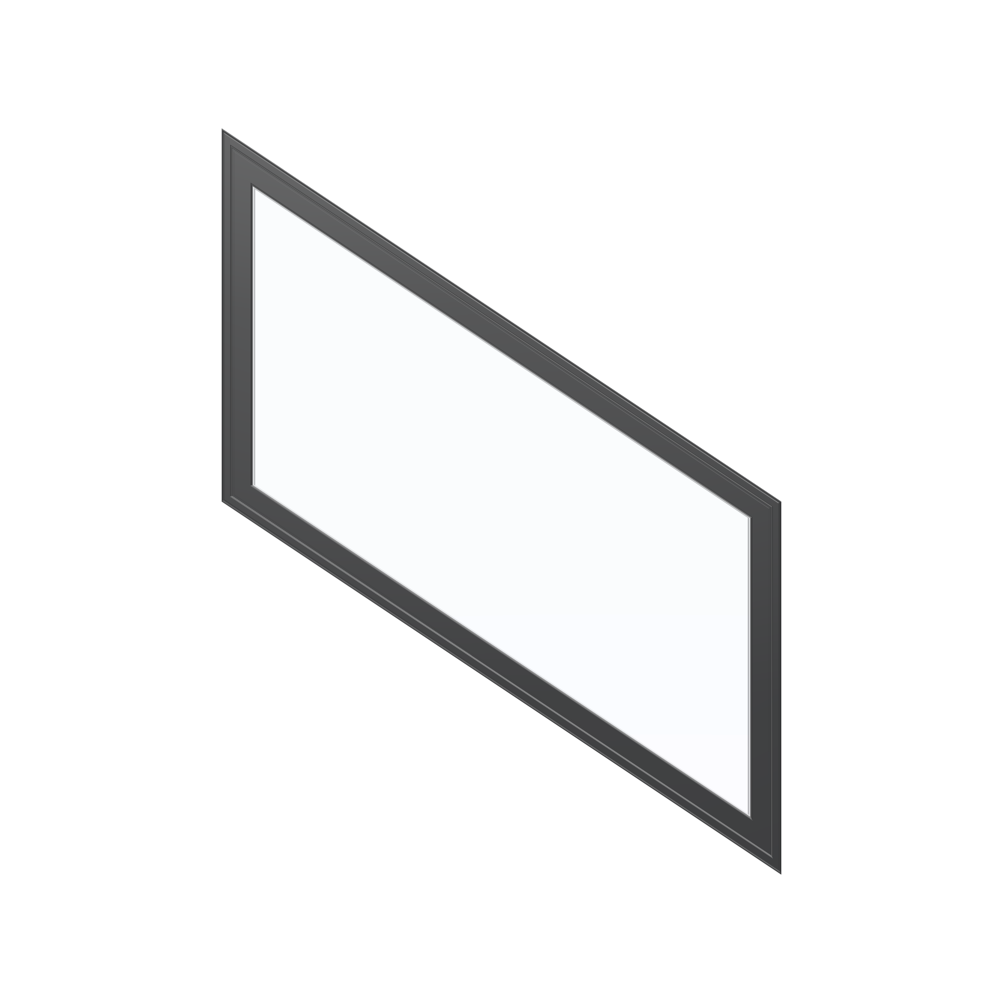 Straight exterior view of the 36 × 48 inch parallelogram (right), black exterior / white interior, without nailing flange