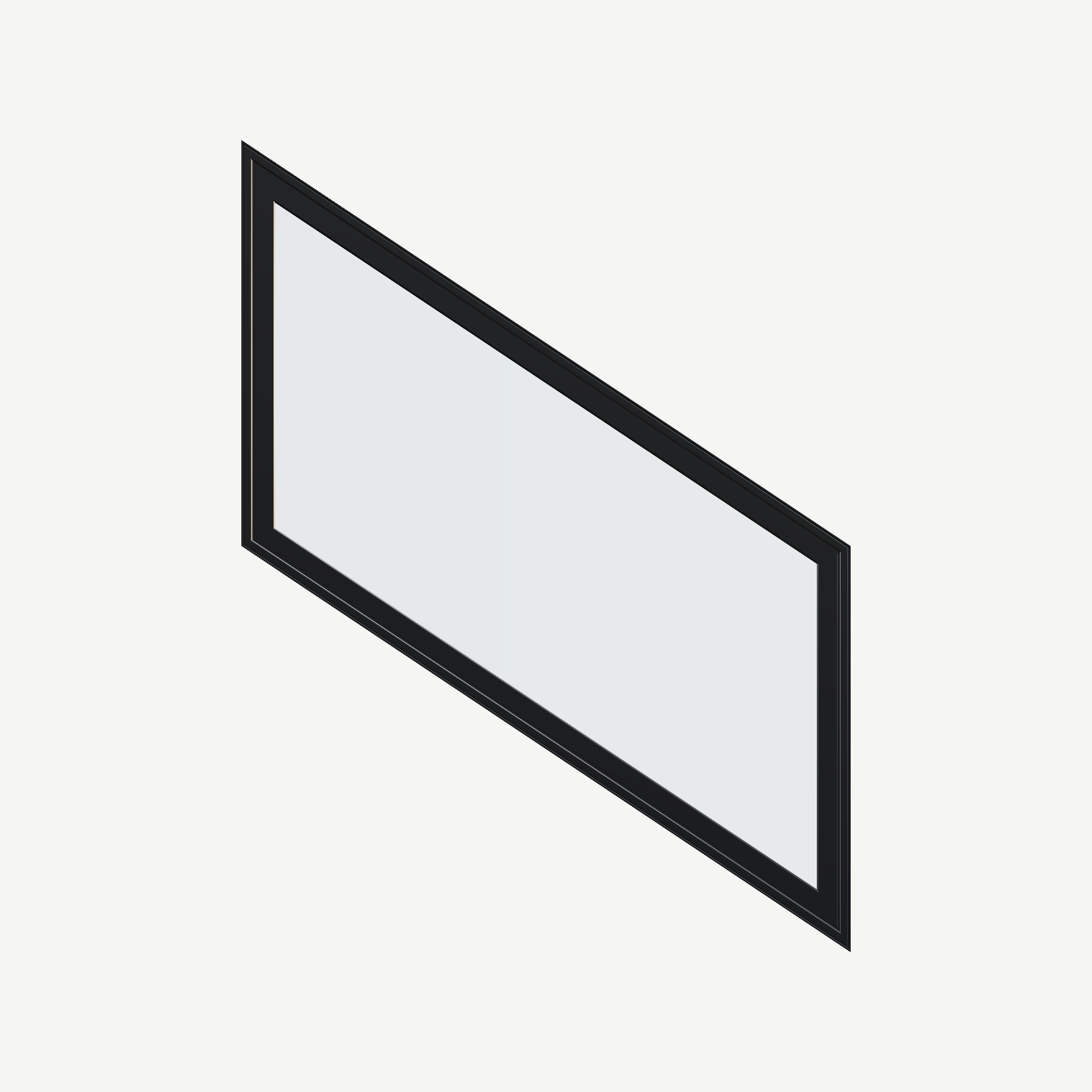 Straight exterior view of the 36 × 48 inch parallelogram (right), black exterior / white interior, without nailing flange