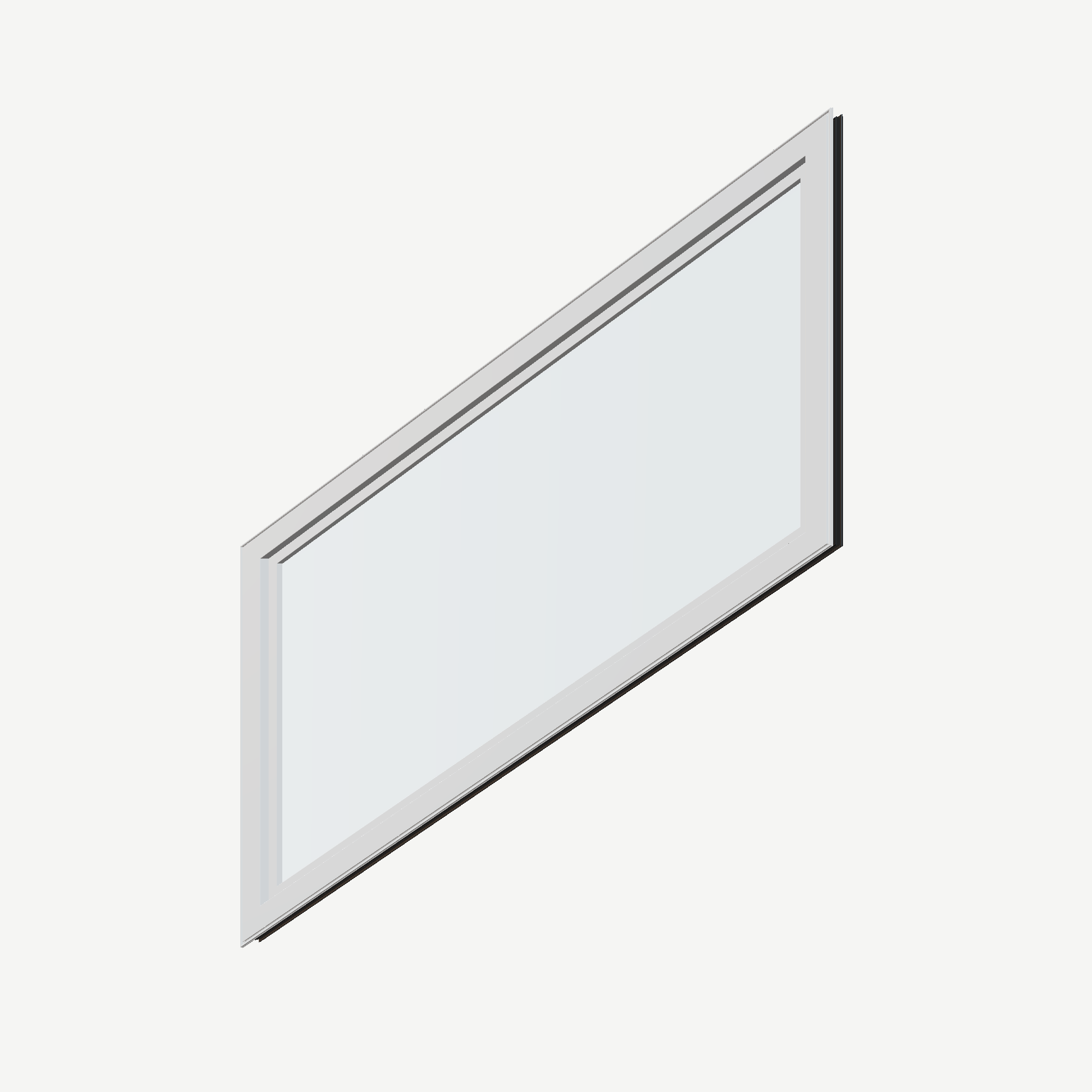 Angled interior view of the 36 × 48 inch parallelogram (right), black exterior / white interior, without nailing flange