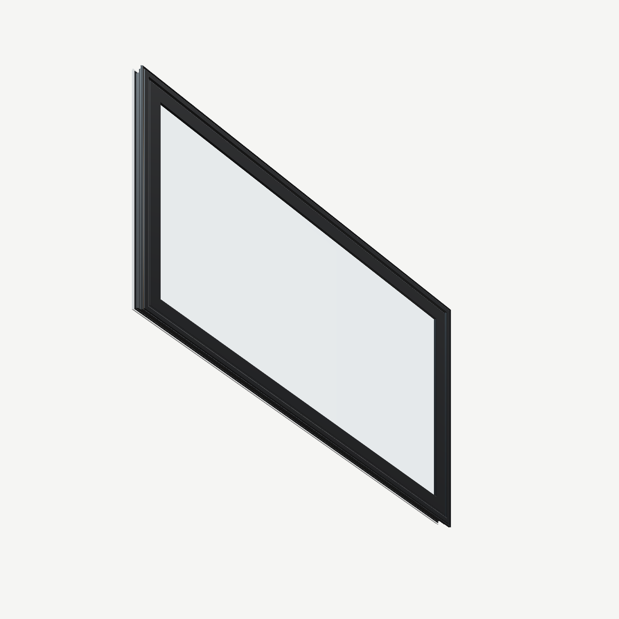 Opposite exterior angle of the 36 × 48 inch parallelogram (right), black exterior / white interior, without nailing flange