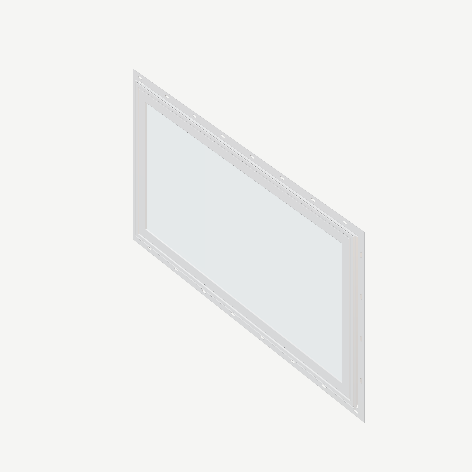 Angled exterior view of the 36 × 48 inch parallelogram (right), white exterior / white interior, with nailing flange